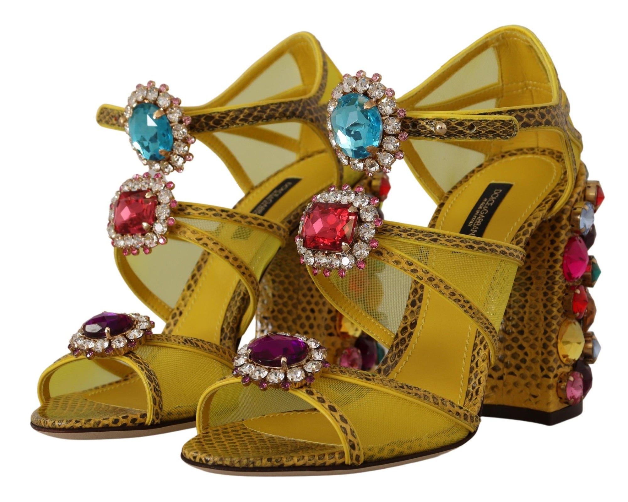 Dolce &amp; Gabbana Stunning Crystal-Embellished Yellow Leather Sandals