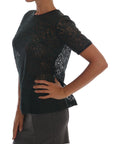 Dolce & Gabbana Dark Green Floral Lace Short Sleeve Blouse