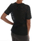 Dolce & Gabbana Dark Green Floral Lace Short Sleeve Blouse
