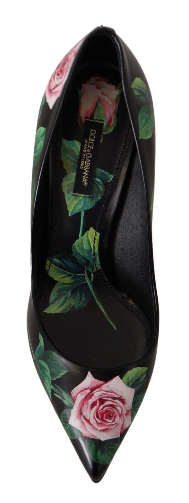Dolce &amp; Gabbana Elegant Black Rose Print Leather Heels