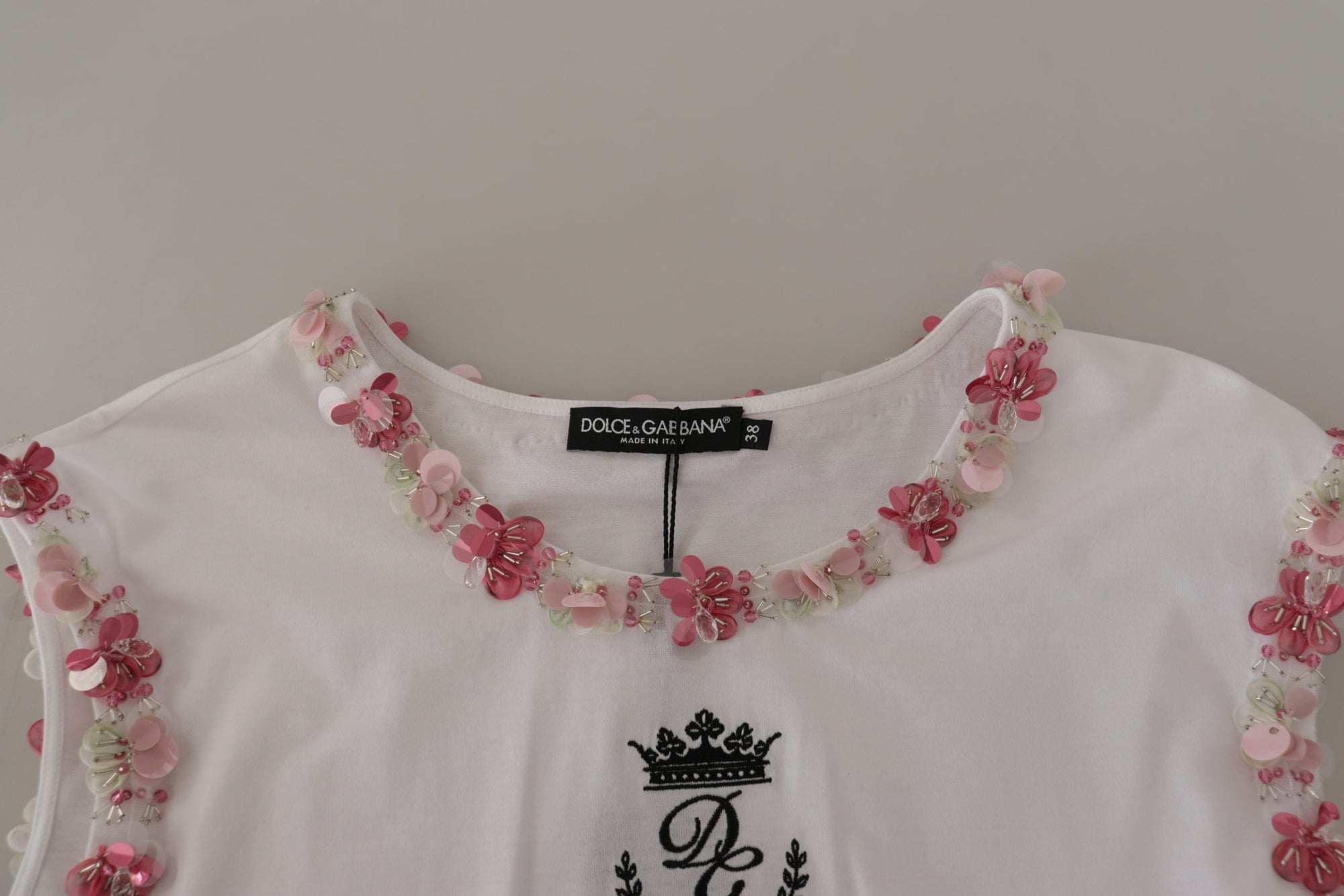 Dolce &amp; Gabbana Chic Sequined Crown Tank Top T-Shirt