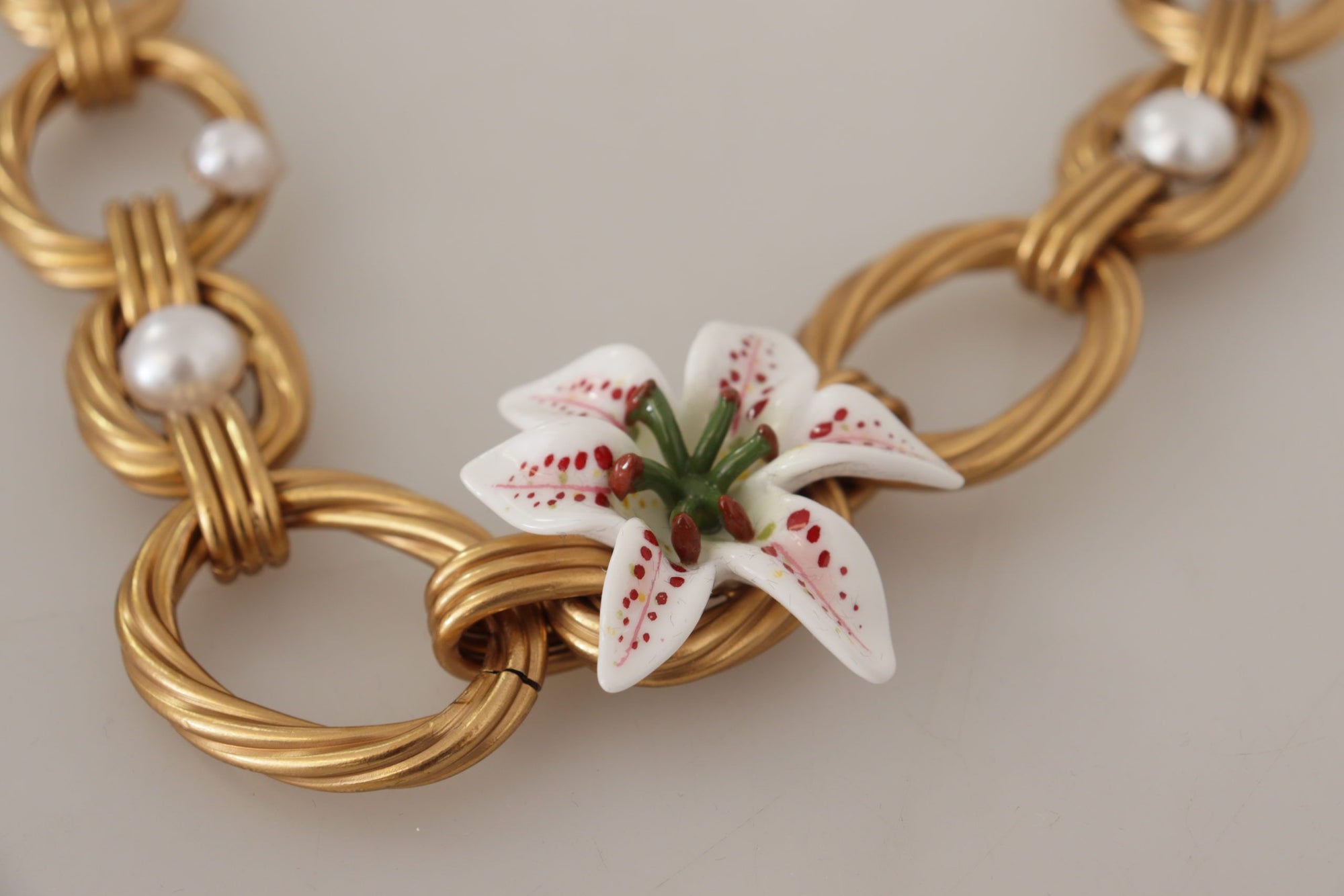 Dolce &amp; Gabbana Elegant Gold Lilly Flower Pendant Necklace