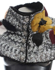Dolce & Gabbana Elegant Floral Sequined Fur Scarf