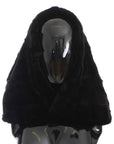 Dolce & Gabbana Chic Black Weasel Fur Hooded Scarf Wrap