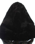 Dolce & Gabbana Chic Black Weasel Fur Hooded Scarf Wrap