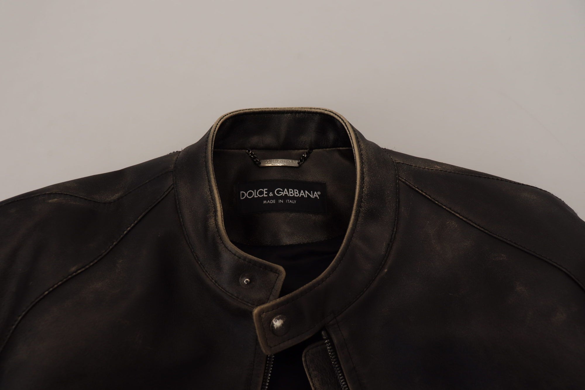 Dolce &amp; Gabbana Elegant Black Leather Jacket with Silver Details
