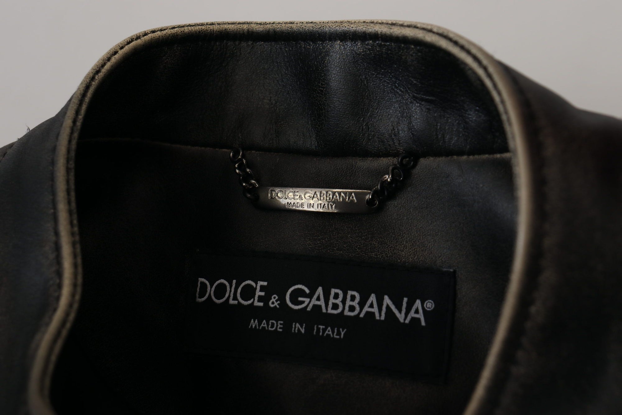 Dolce &amp; Gabbana Elegant Black Leather Jacket with Silver Details