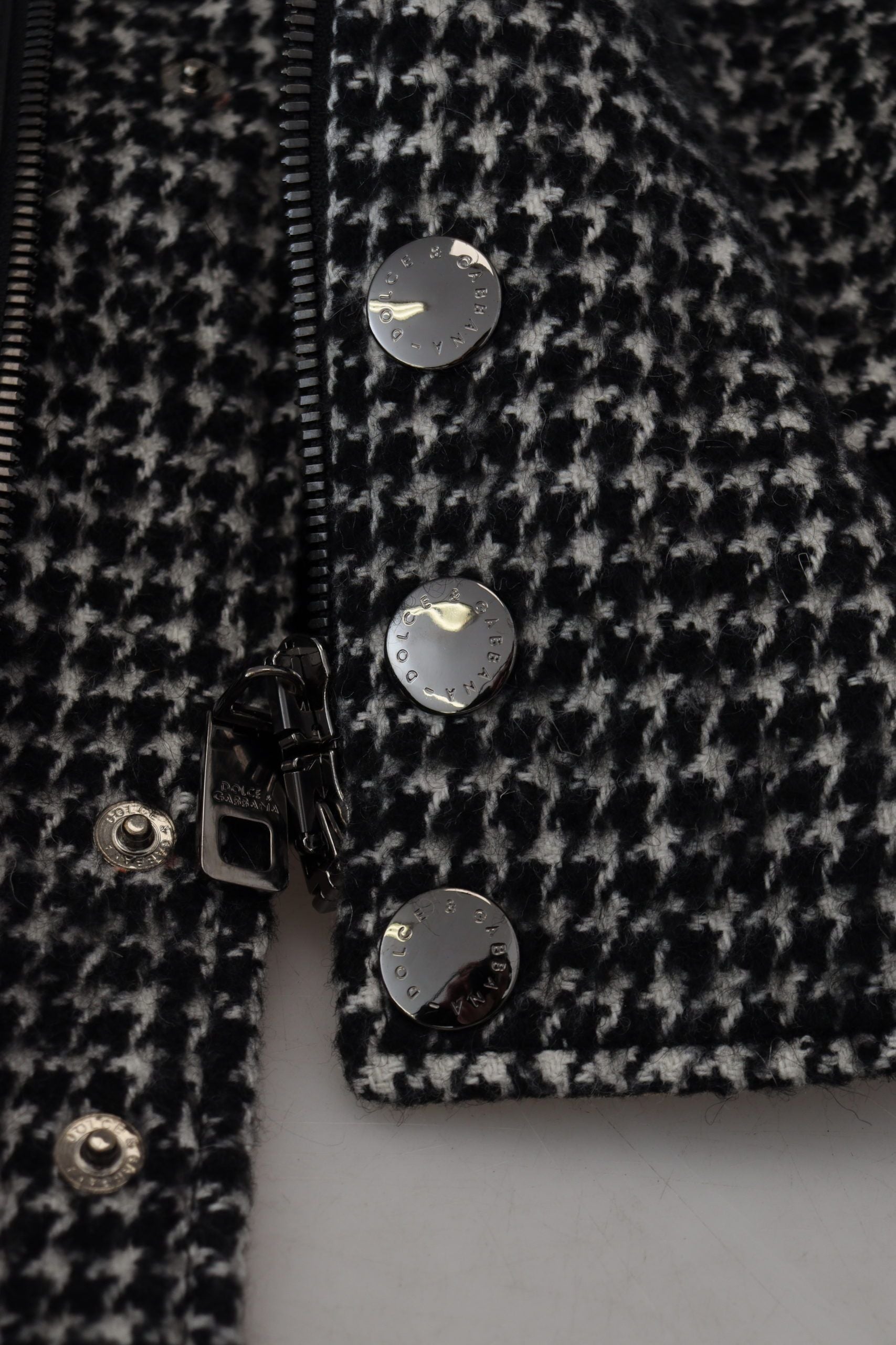 Dolce &amp; Gabbana Multicolor Houndstooth Leather Bomber Jacket
