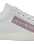 Dolce & Gabbana Chic White Pink Leather Low-Top Sneakers