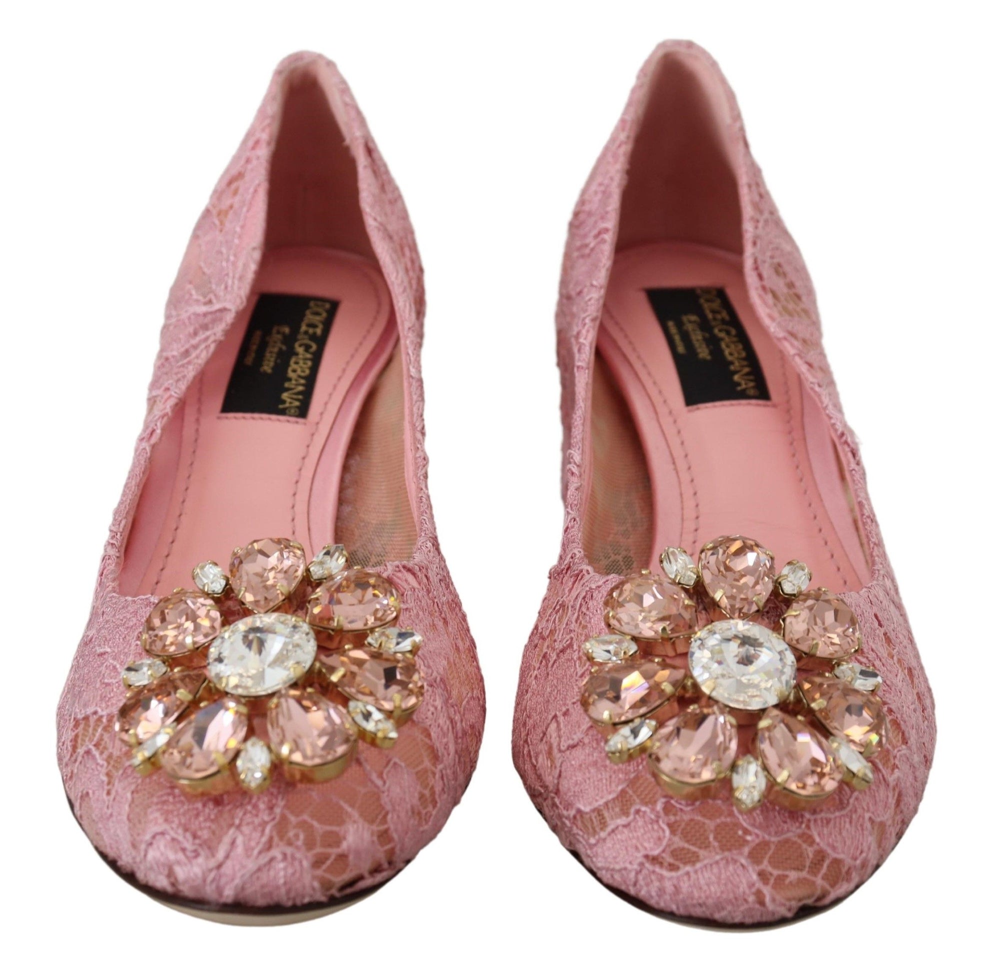 Dolce &amp; Gabbana Pastel Pink Lace Crystal Embellished Pumps