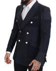 Dolce & Gabbana Navy Blue Double Breasted Slim Fit Blazer