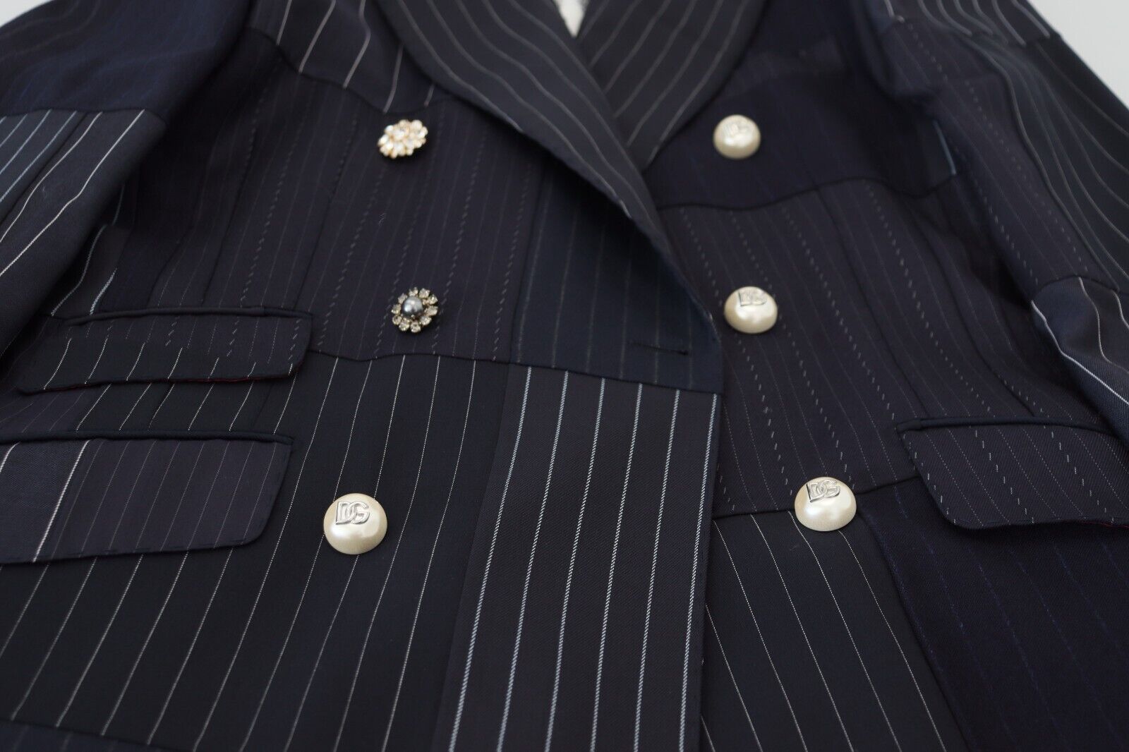 Dolce &amp; Gabbana Navy Blue Double Breasted Slim Fit Blazer