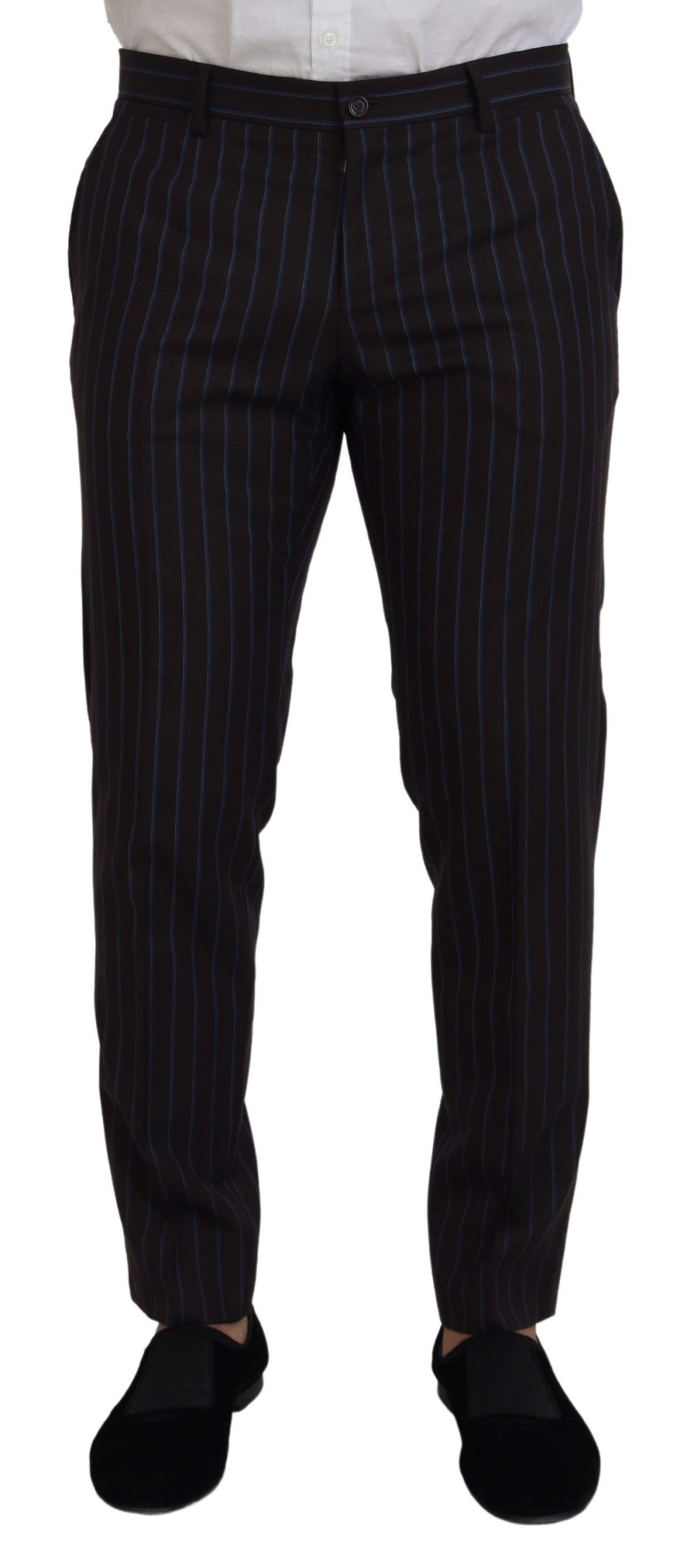 Dolce &amp; Gabbana Elegant Black Striped Virgin Wool Suit