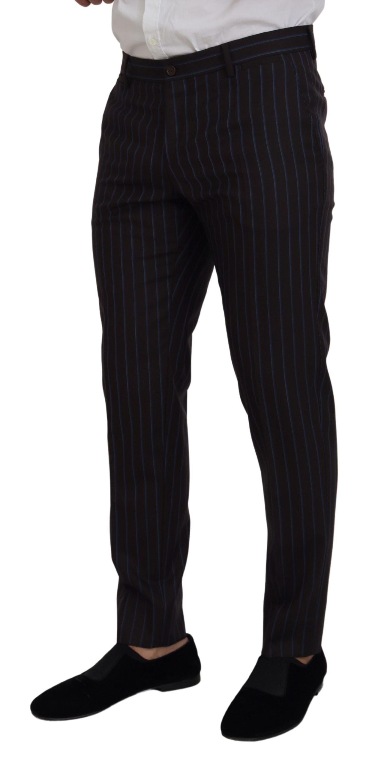 Dolce &amp; Gabbana Elegant Black Striped Virgin Wool Suit