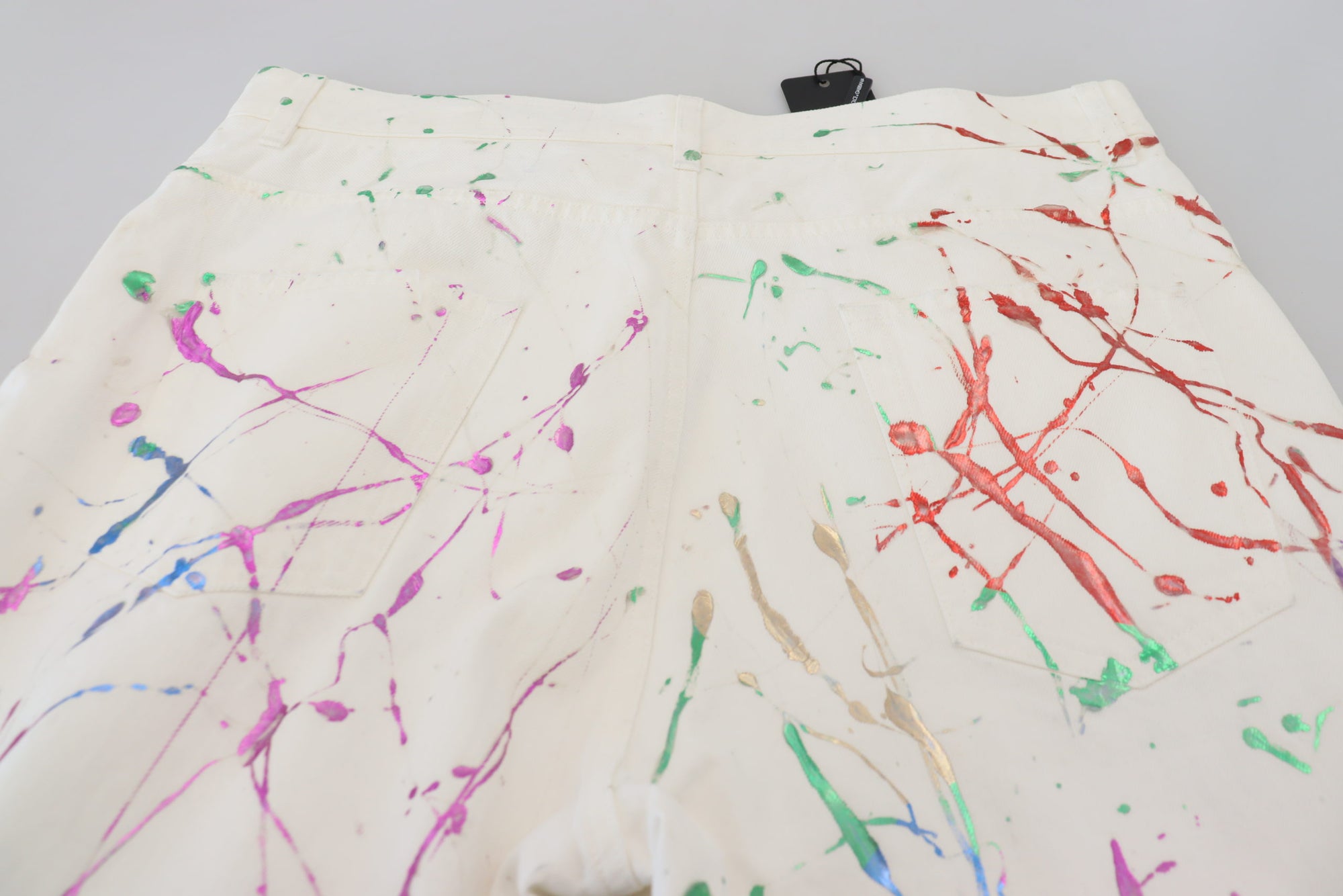 Dolce &amp; Gabbana Chic White Splash Print Denim Pants