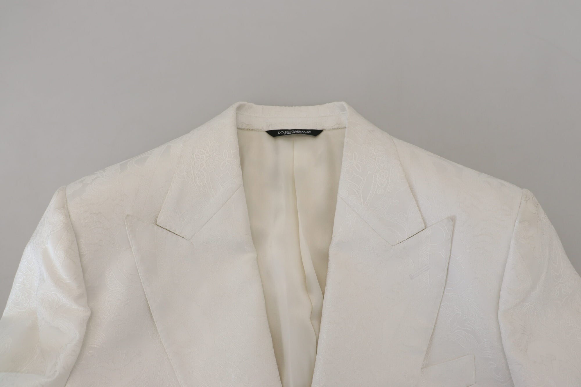 Dolce &amp; Gabbana Elegant White Floral Brocade Trench Coat