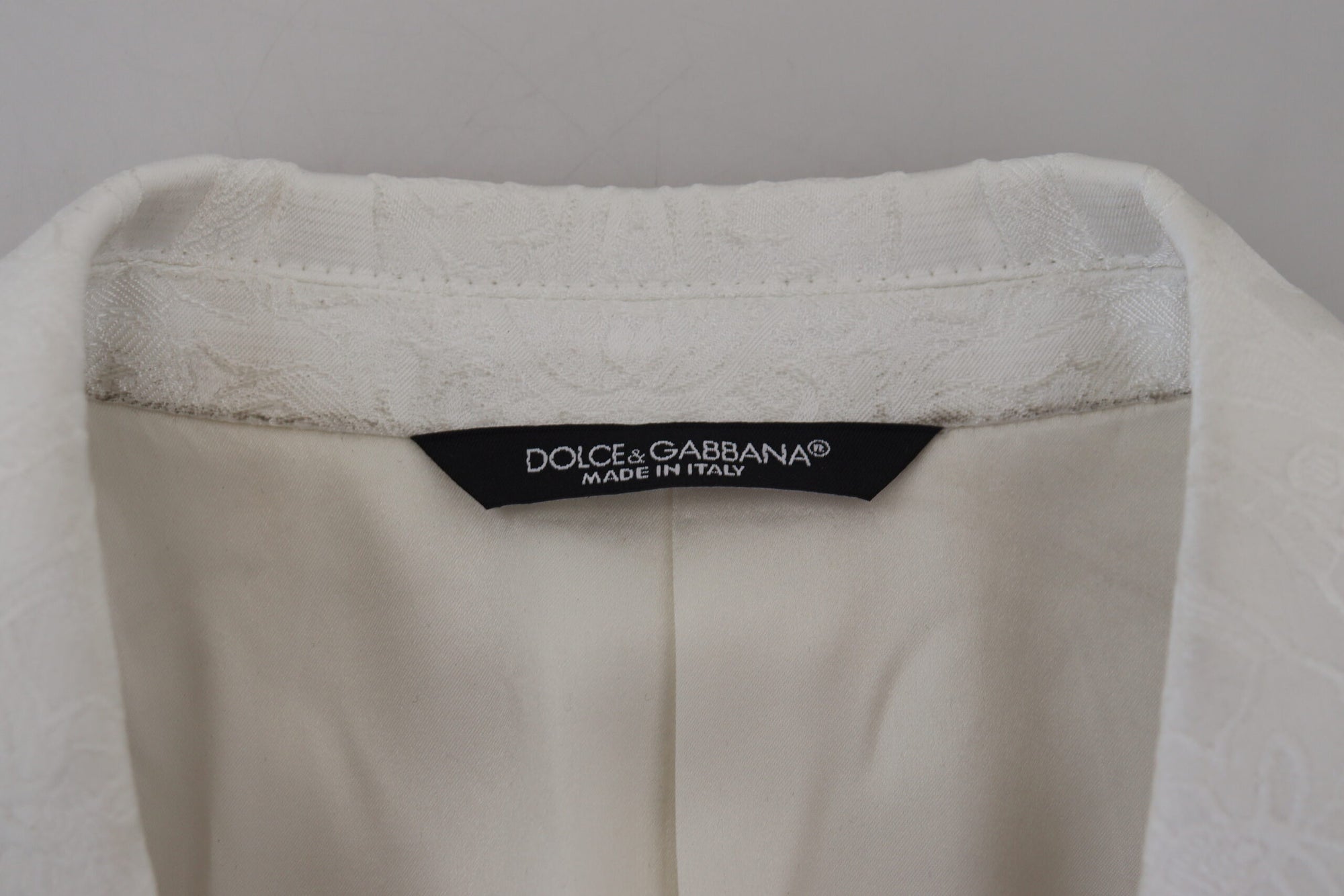 Dolce &amp; Gabbana Elegant White Floral Brocade Trench Coat