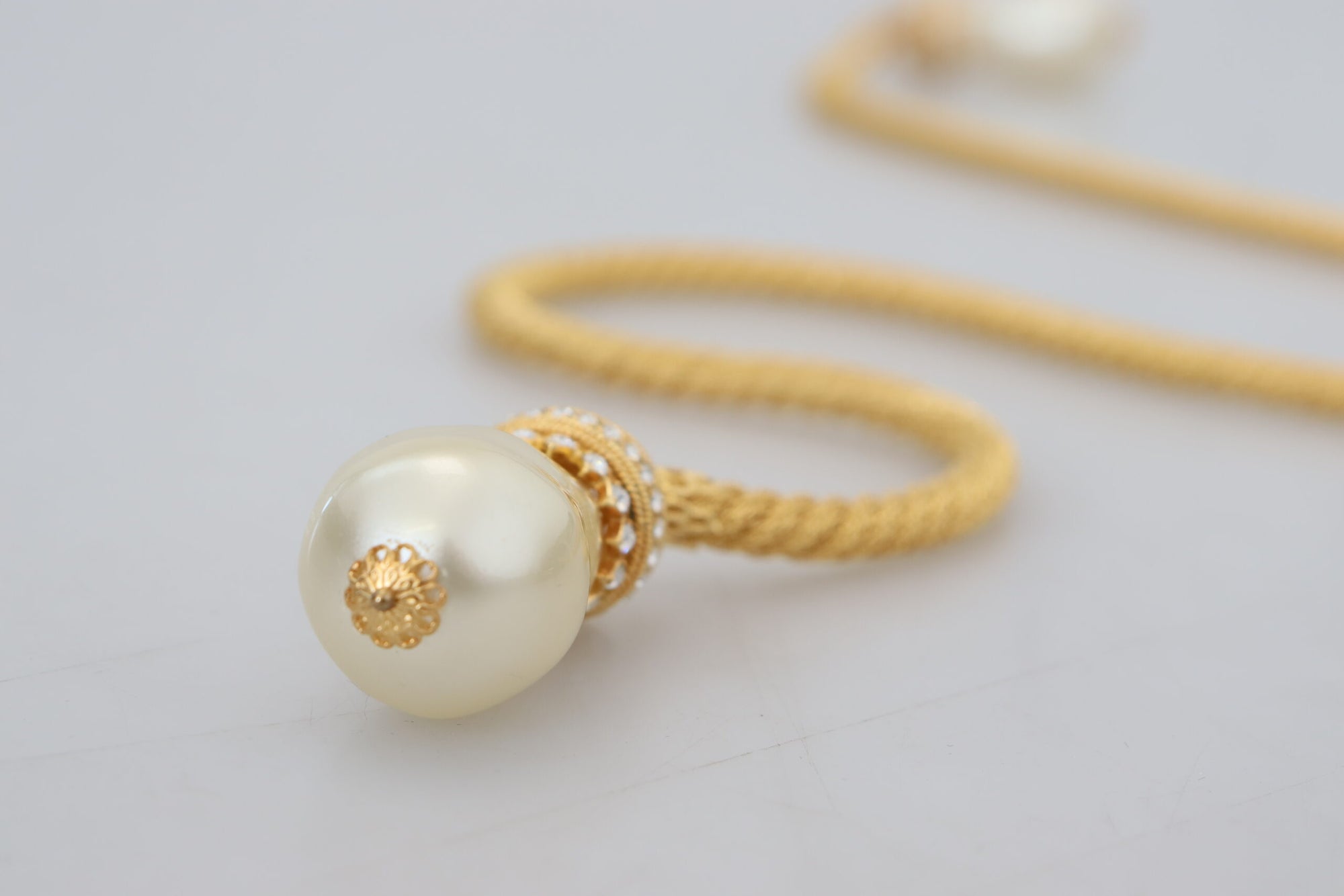 Dolce &amp; Gabbana Elegant Gold Brass Pearl Statement Necklace