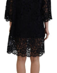 Dolce & Gabbana Elegant Black Floral Lace Shift Dress