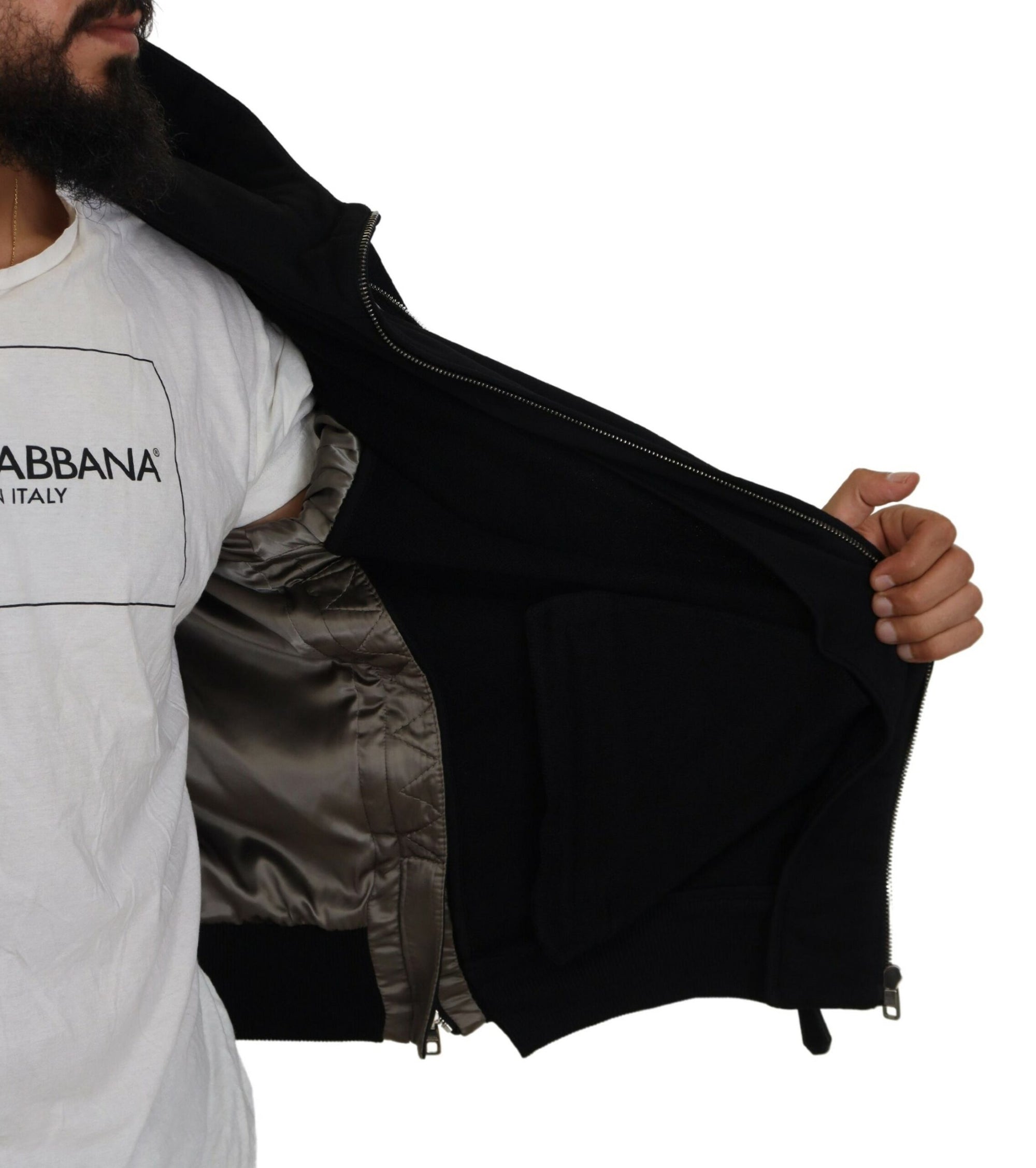 Dolce &amp; Gabbana Sleek Black Hooded Bomber Jacket