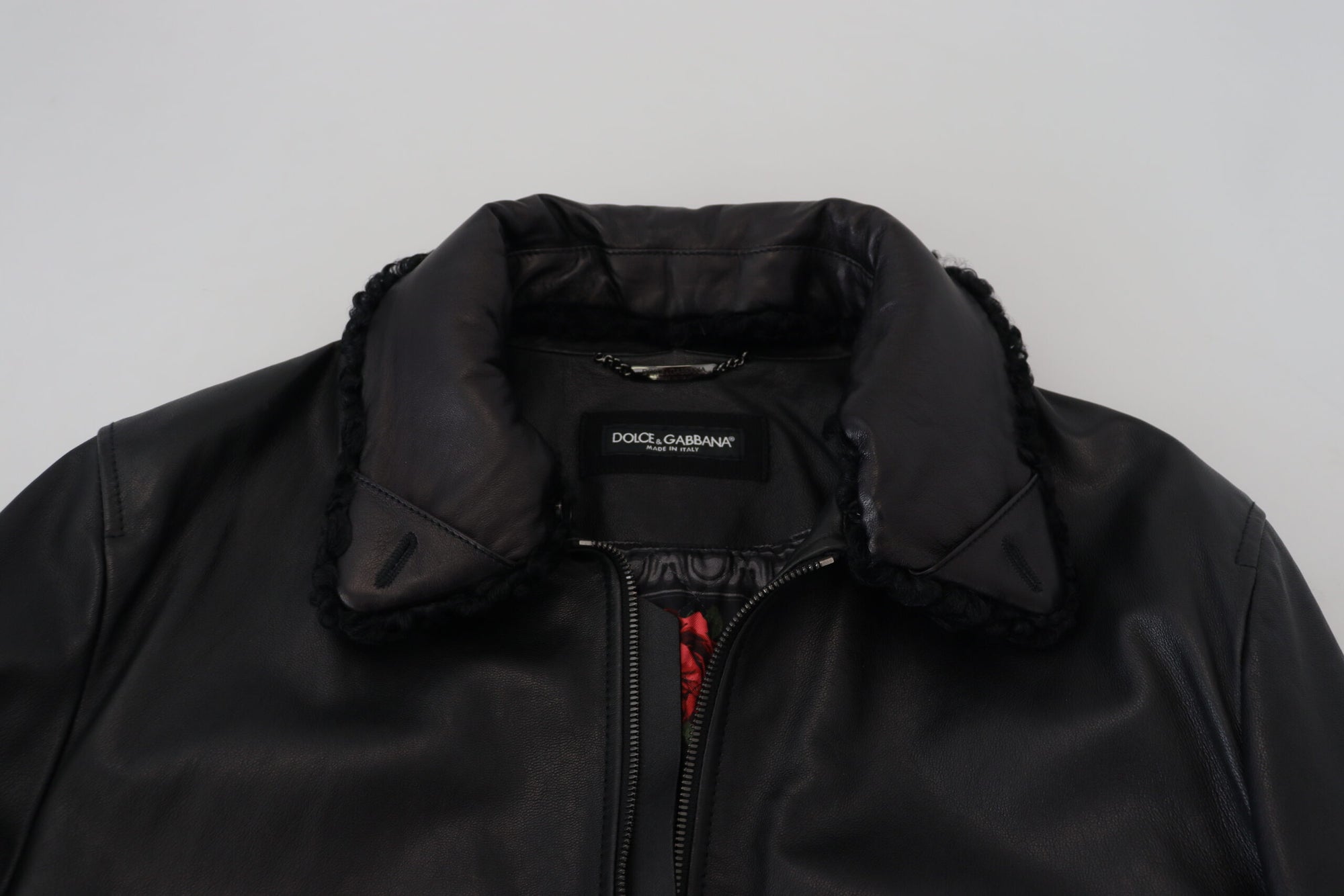 Dolce &amp; Gabbana Chic Black Leather Silk-Lined Jacket