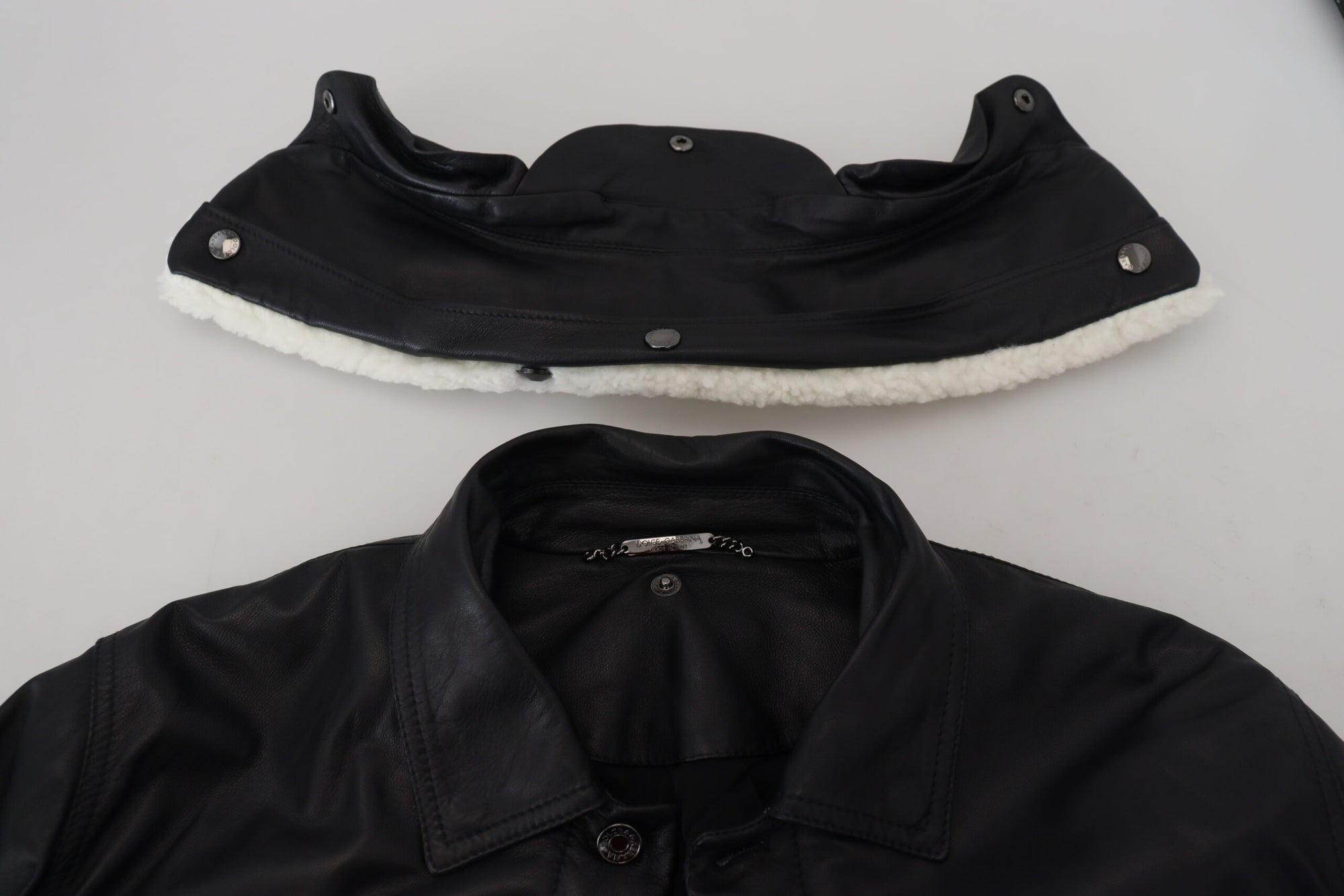 Dolce &amp; Gabbana Elegant Black Leather Bomber Jacket