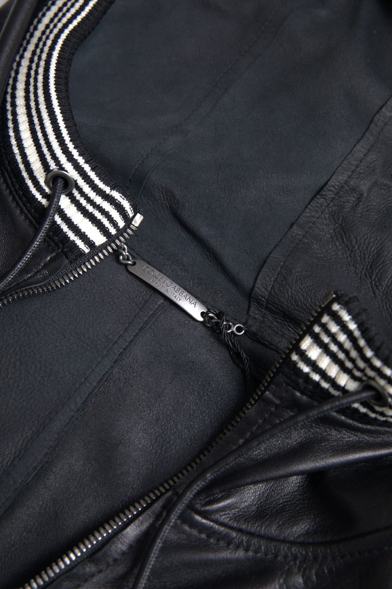 Dolce &amp; Gabbana Elegant Black Leather Bomber Jacket