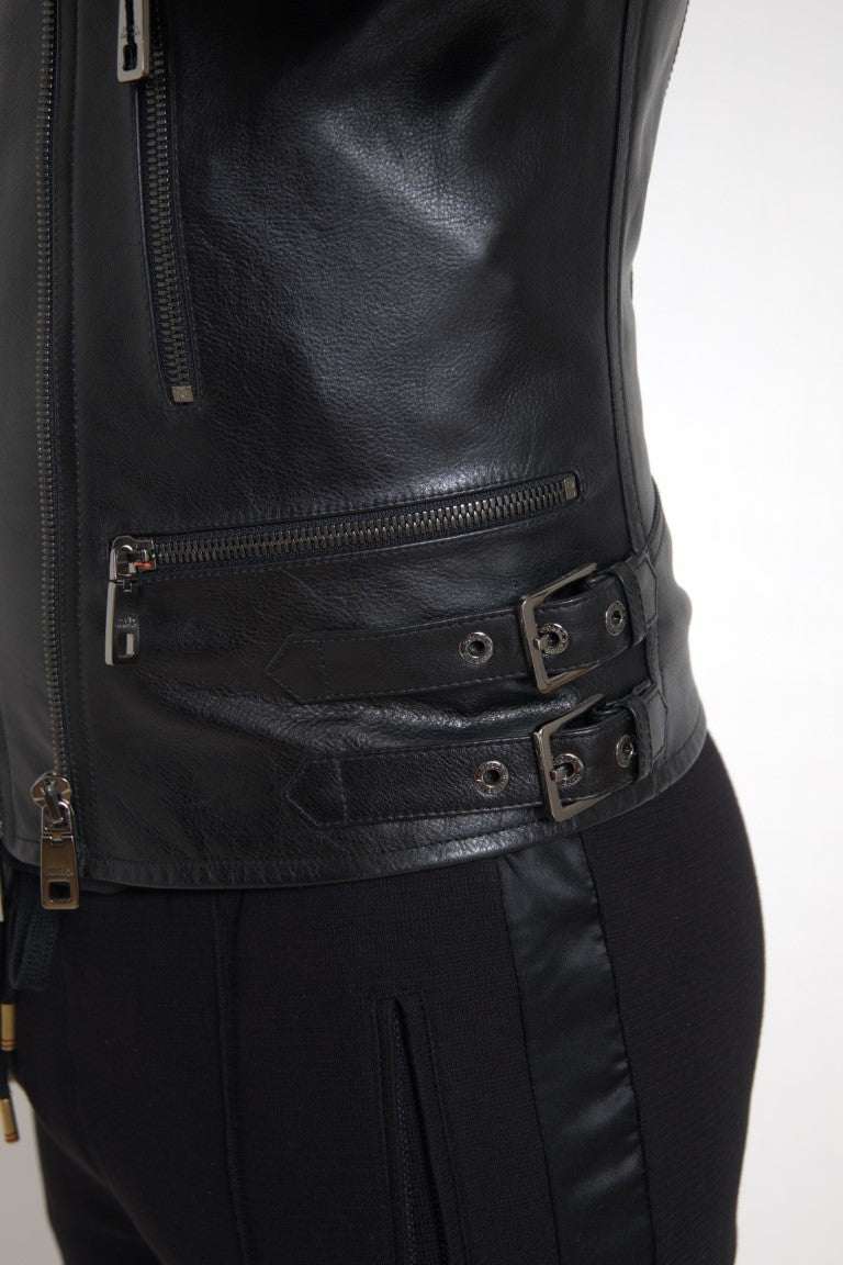 Dolce &amp; Gabbana Sleek Black Leather Biker Jacket