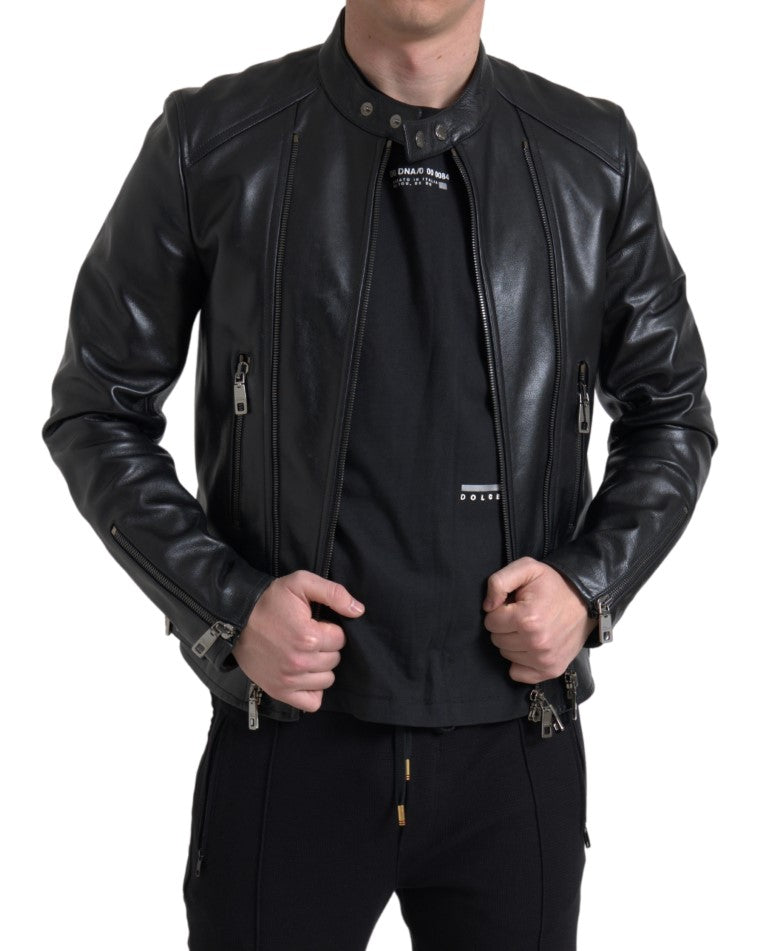 Dolce &amp; Gabbana Sleek Black Leather Biker Jacket