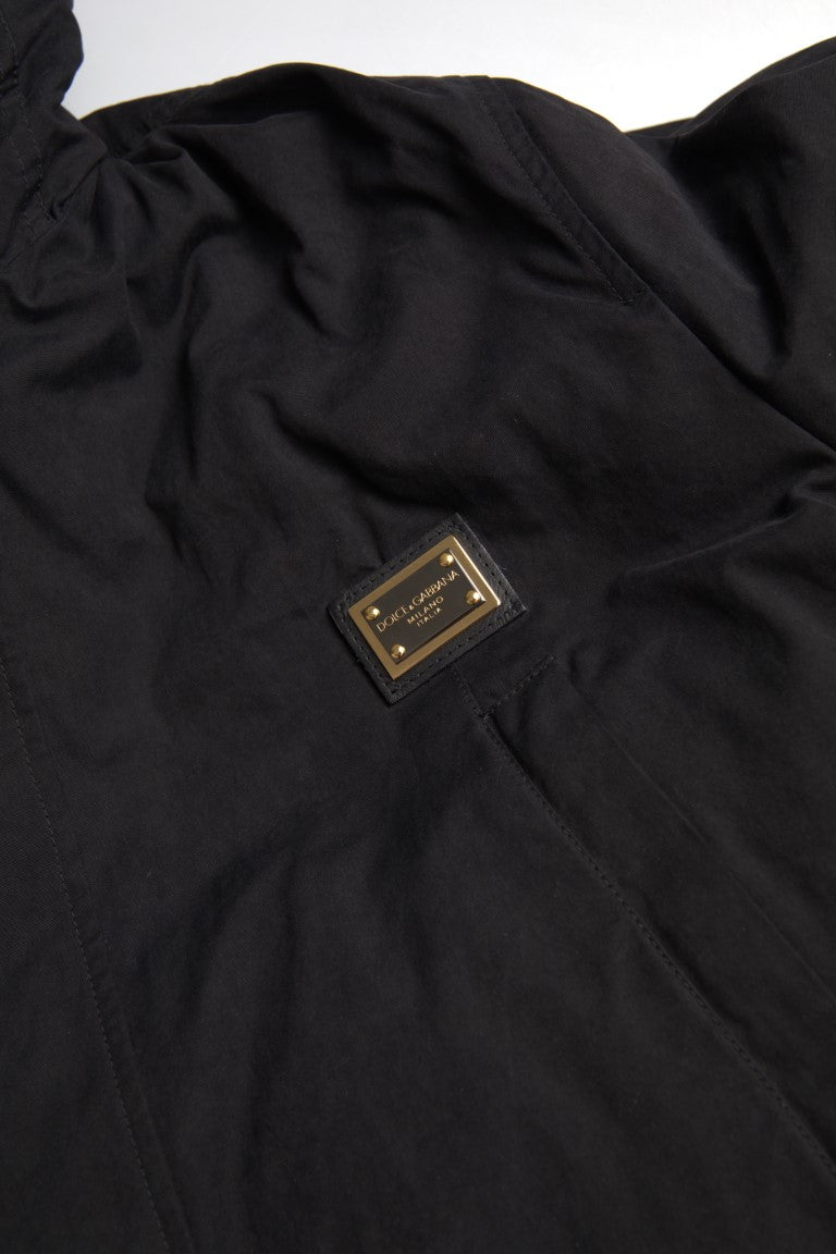 Dolce &amp; Gabbana Elegant Black Hooded Trench Coat