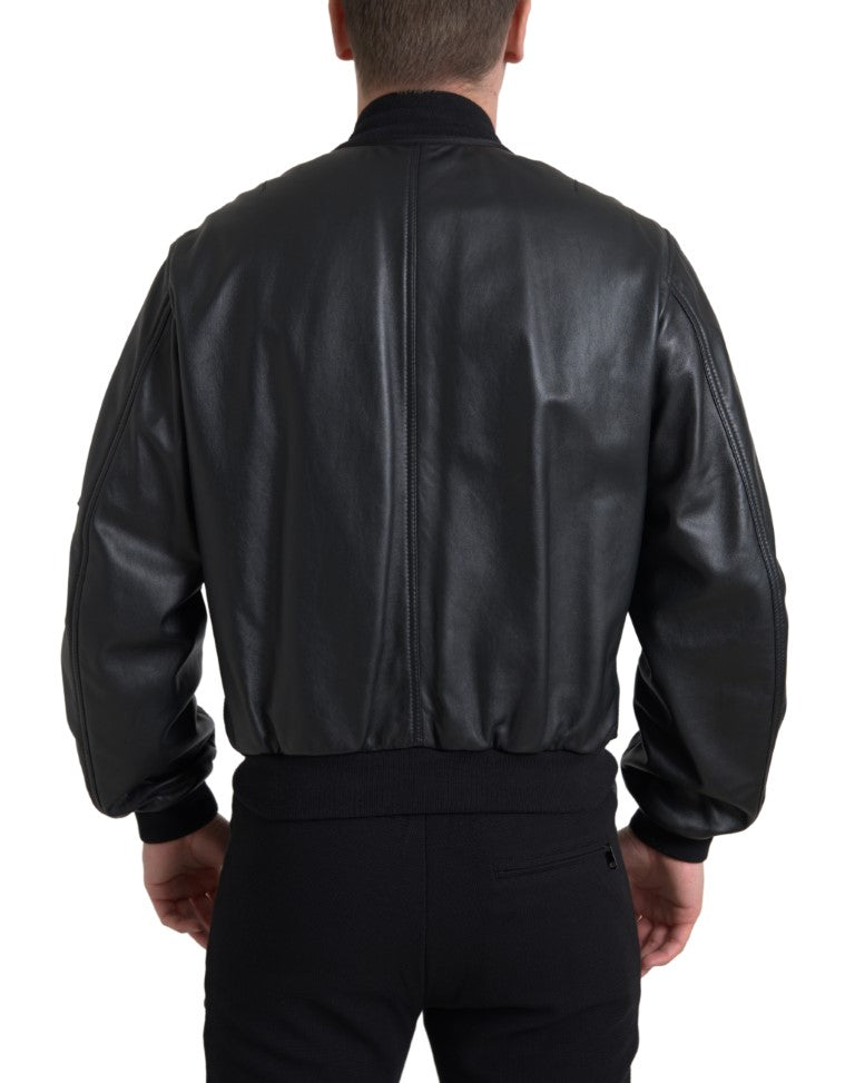 Dolce &amp; Gabbana Elegant Black Leather Bomber Jacket