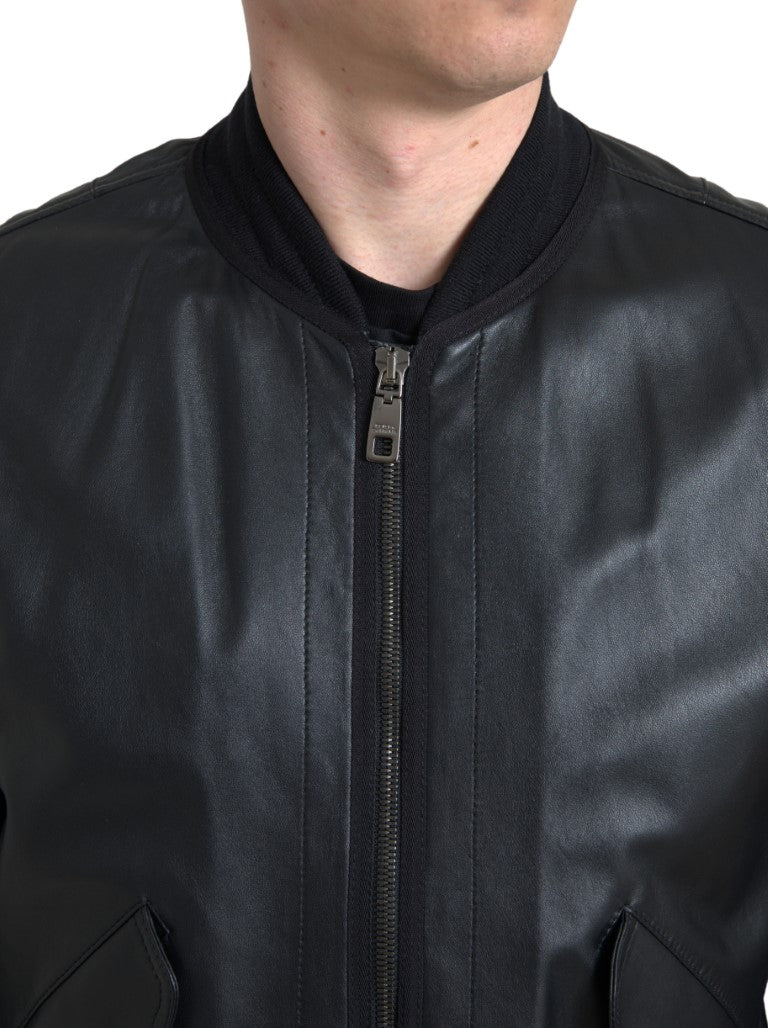 Dolce &amp; Gabbana Elegant Black Leather Bomber Jacket
