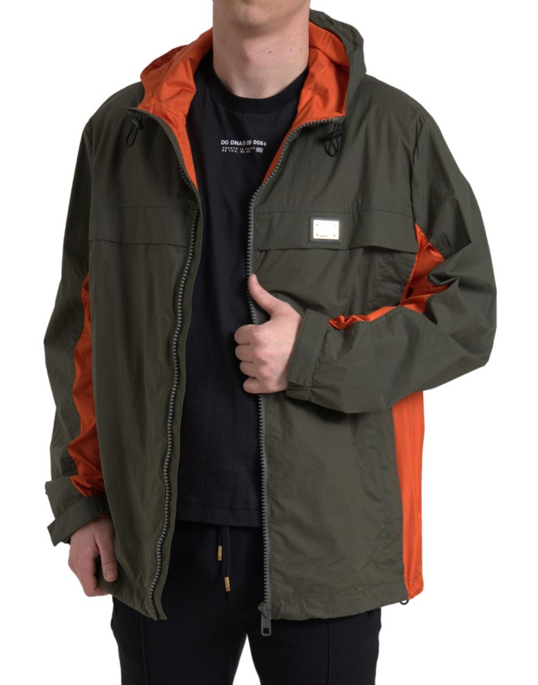 Dolce &amp; Gabbana Elegant Hooded Full Zip Jacket in Green and Orange