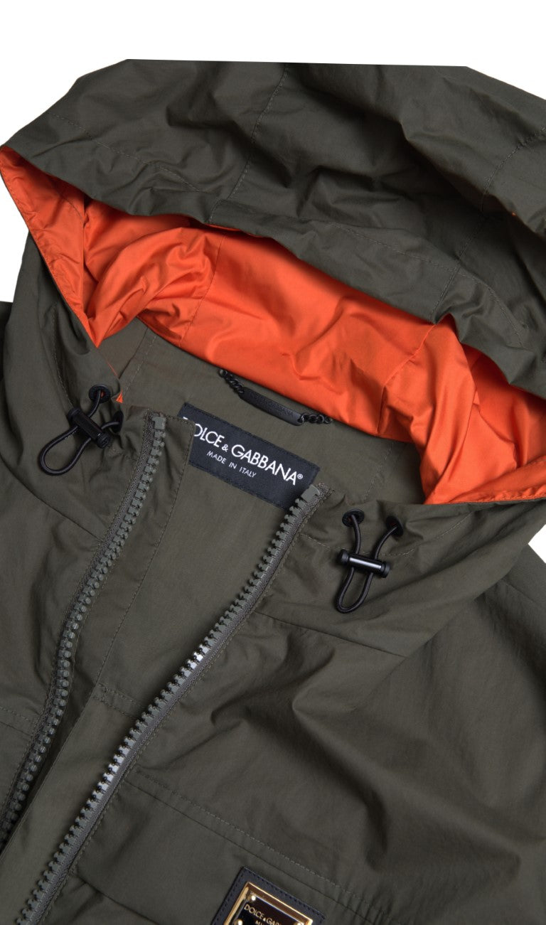 Dolce &amp; Gabbana Elegant Hooded Full Zip Jacket in Green and Orange