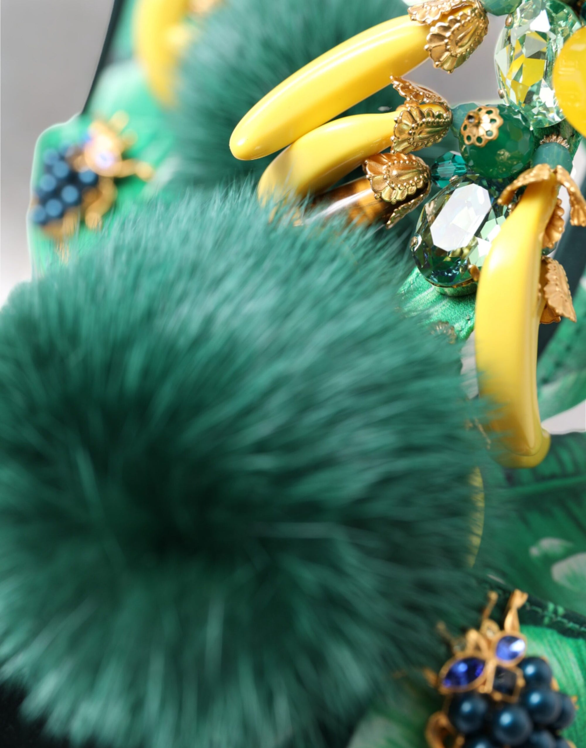 Dolce &amp; Gabbana Green Crystal Mink Fur T-Strap Sandals