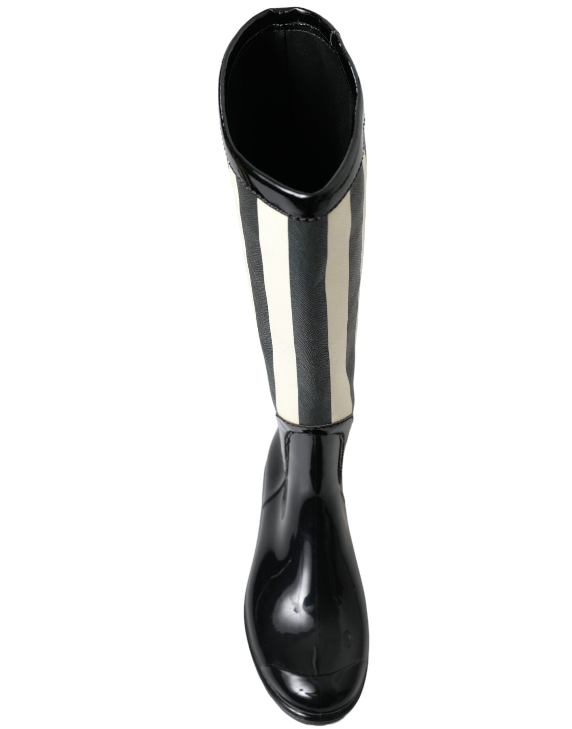 Dolce &amp; Gabbana Black and White Striped Knee High Boots