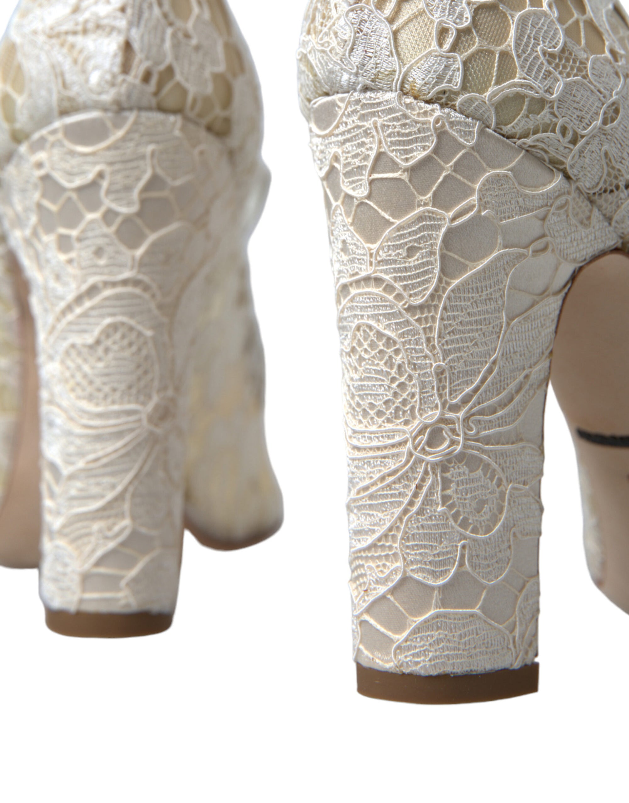 Dolce &amp; Gabbana Chic Lace Block Heels Sandals in Cream White