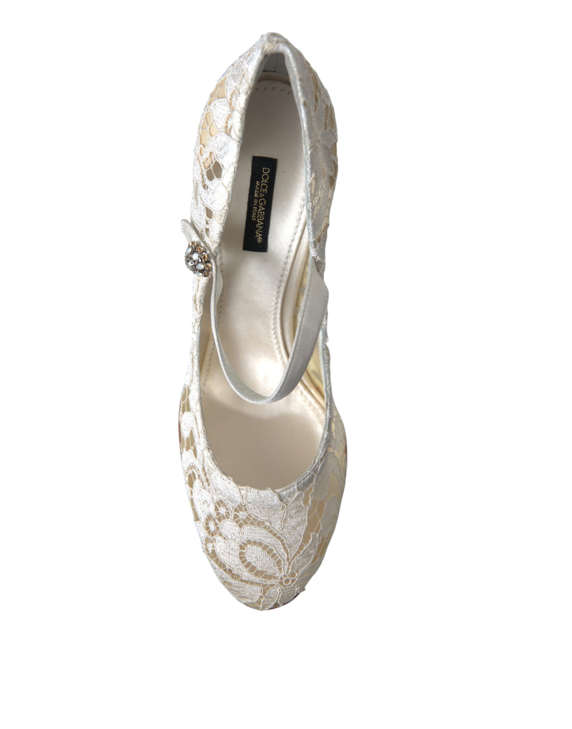 Dolce &amp; Gabbana Chic Lace Block Heels Sandals in Cream White
