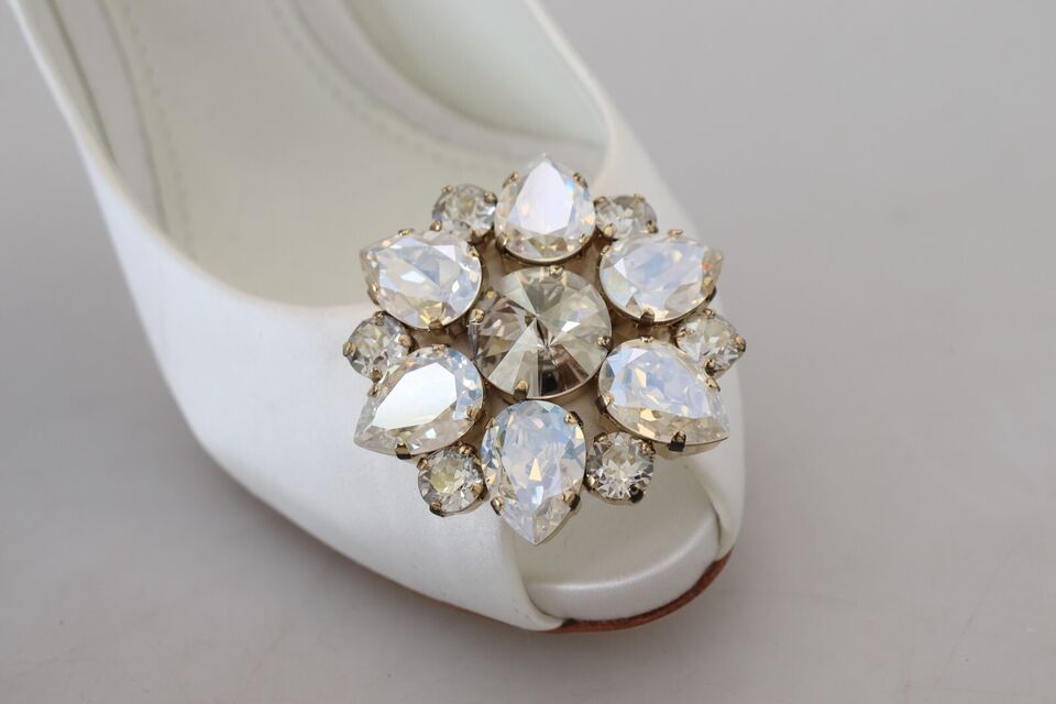 Dolce &amp; Gabbana Crystal-Embellished White Peep Toe Heels