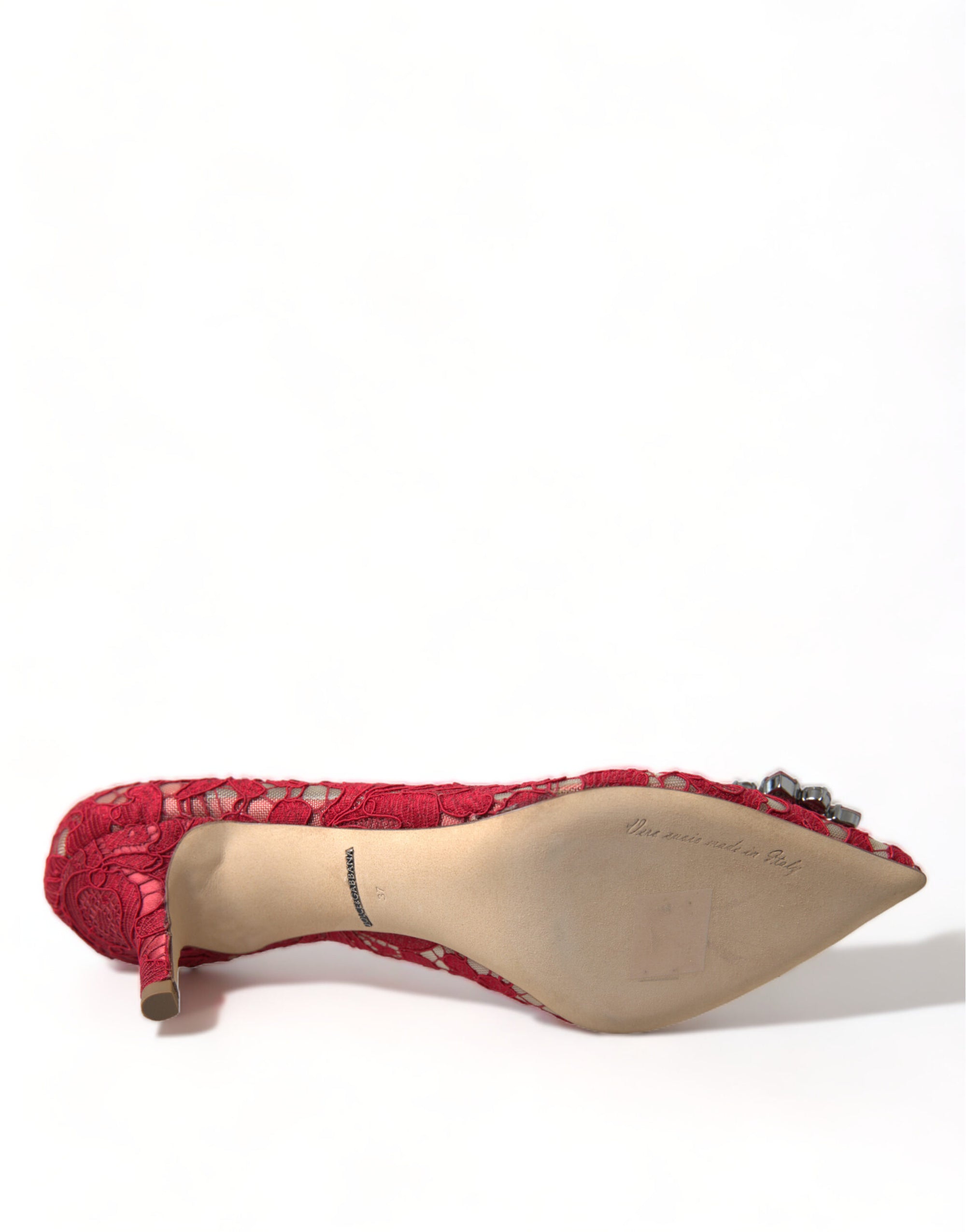 Dolce &amp; Gabbana Radiant Red Lace Heels with Crystals