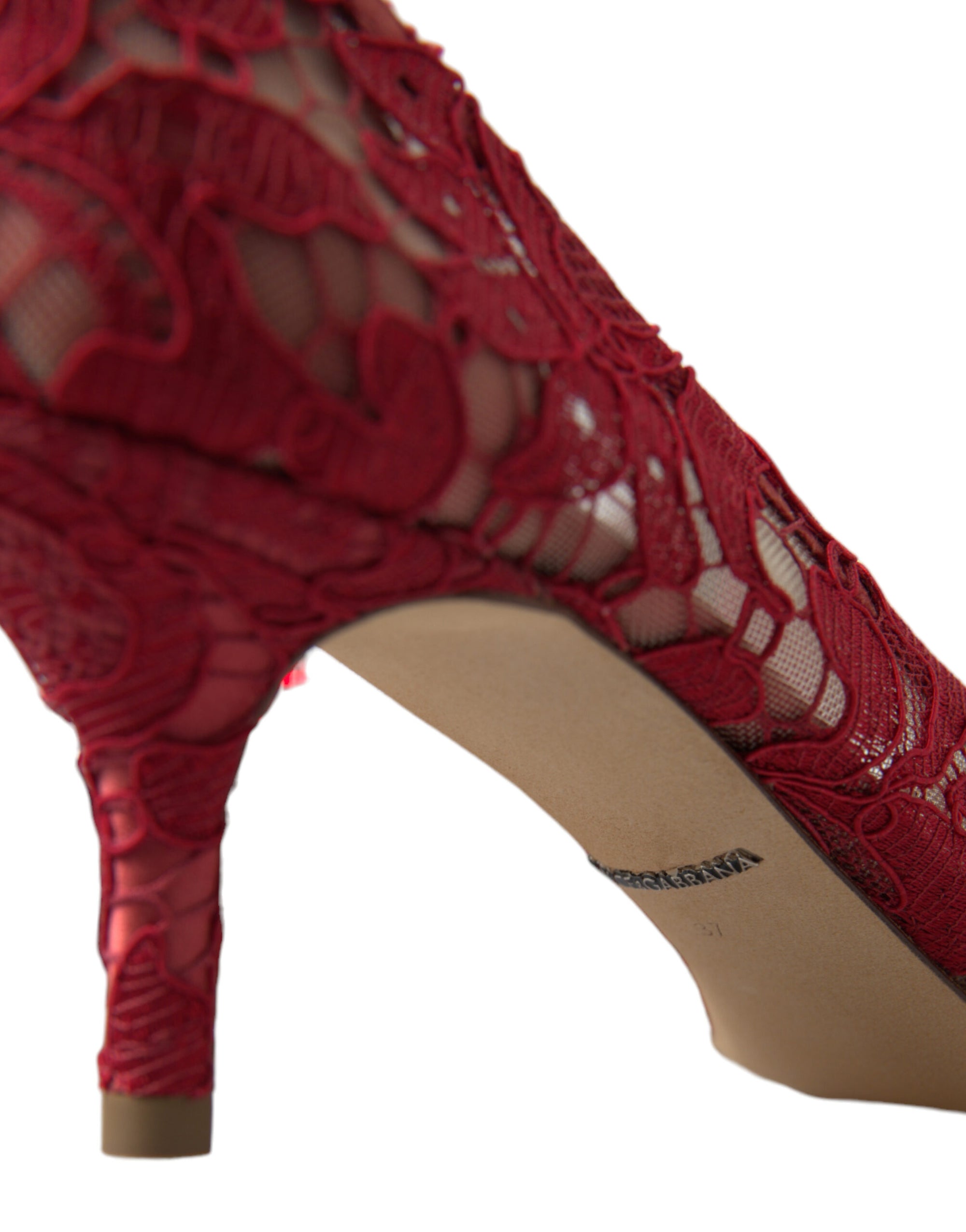 Dolce &amp; Gabbana Radiant Red Lace Heels with Crystals