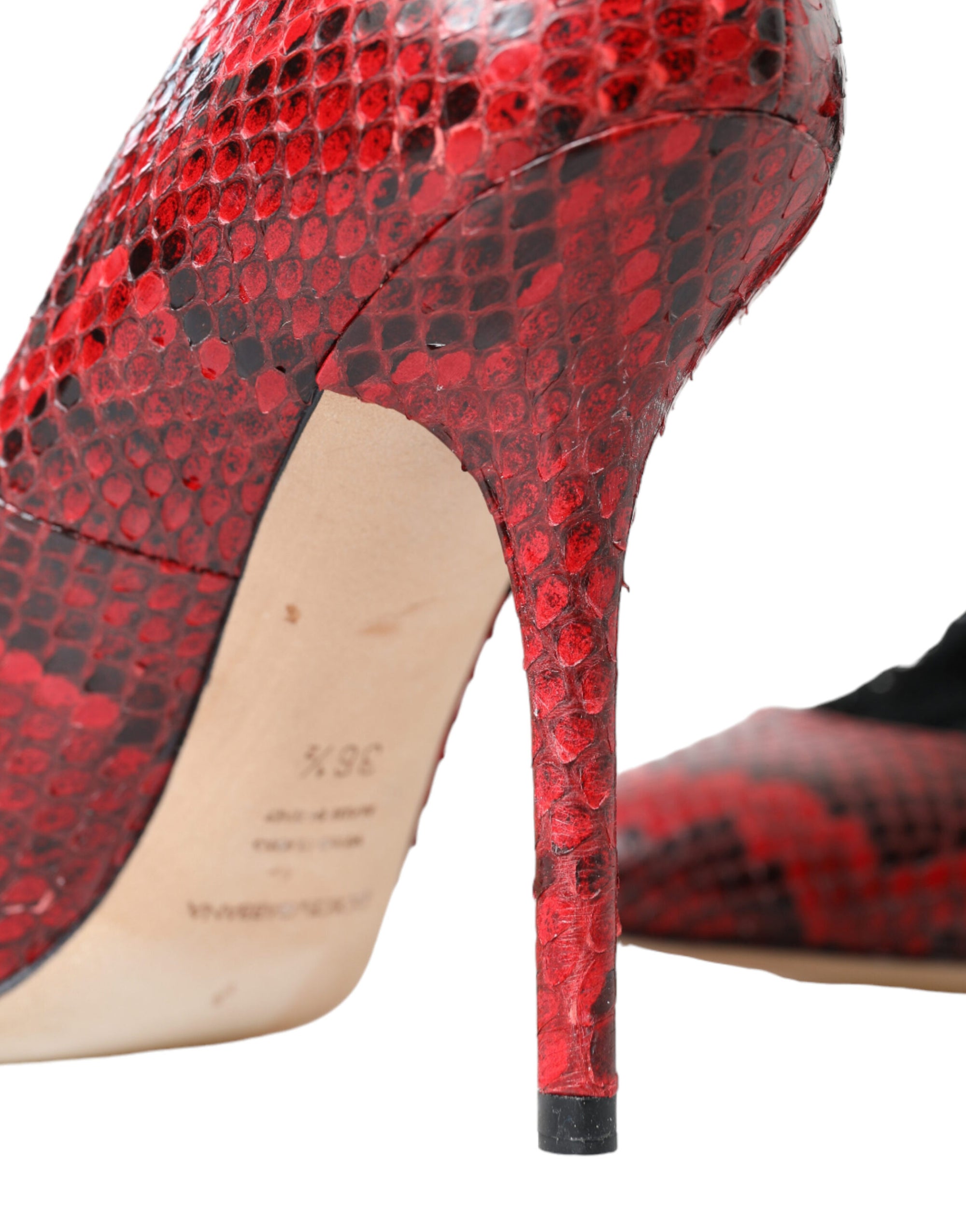 Dolce &amp; Gabbana Red Almond Toe Snakeskin Pumps with Lace Socks
