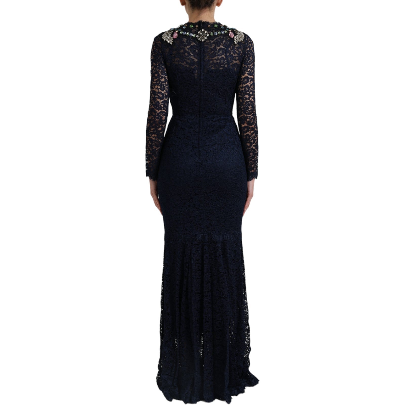 Dolce &amp; Gabbana Crystal Embellished Navy Blue Flare Dress