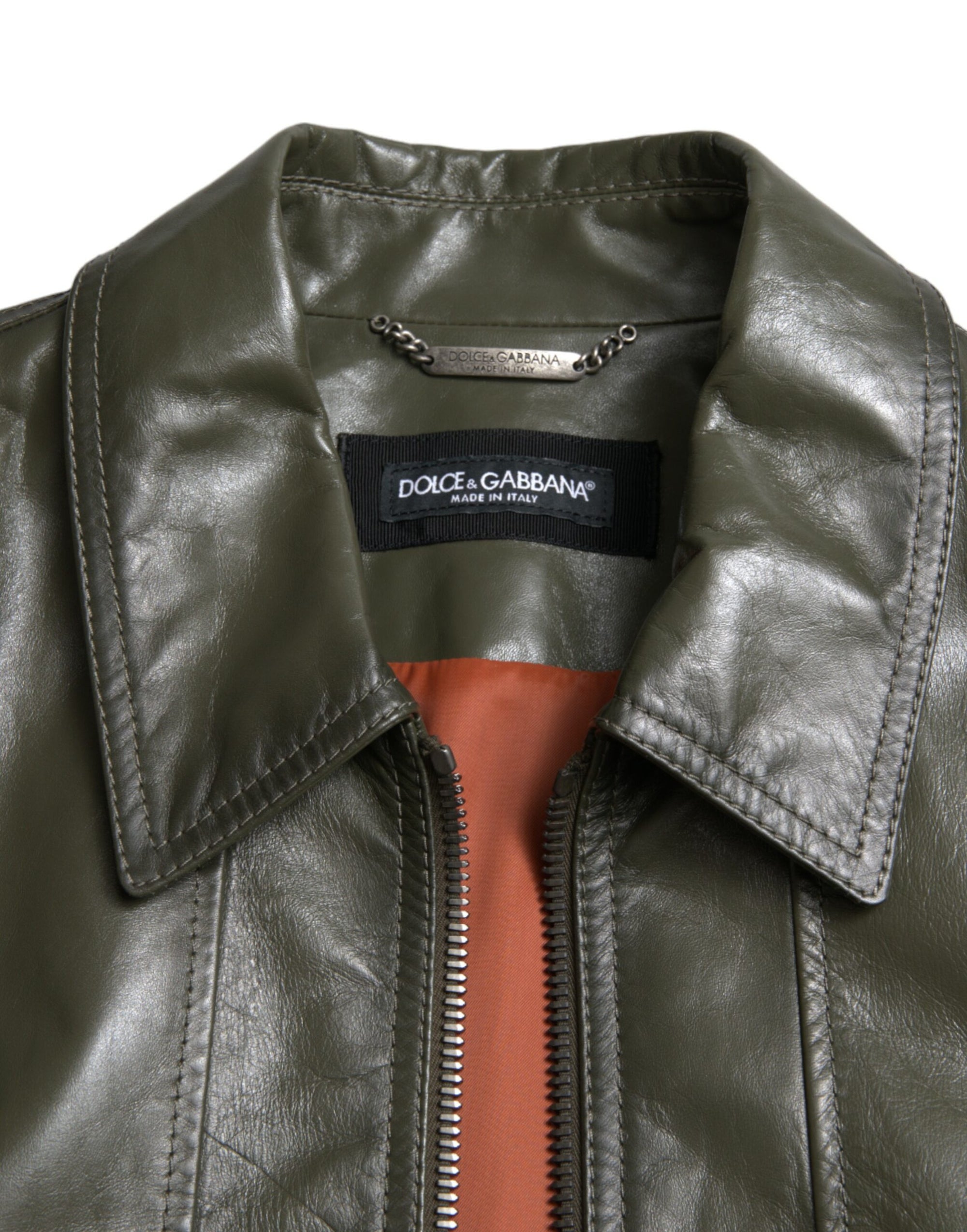 Dolce &amp; Gabbana Emerald Elegance Leather Biker Jacket