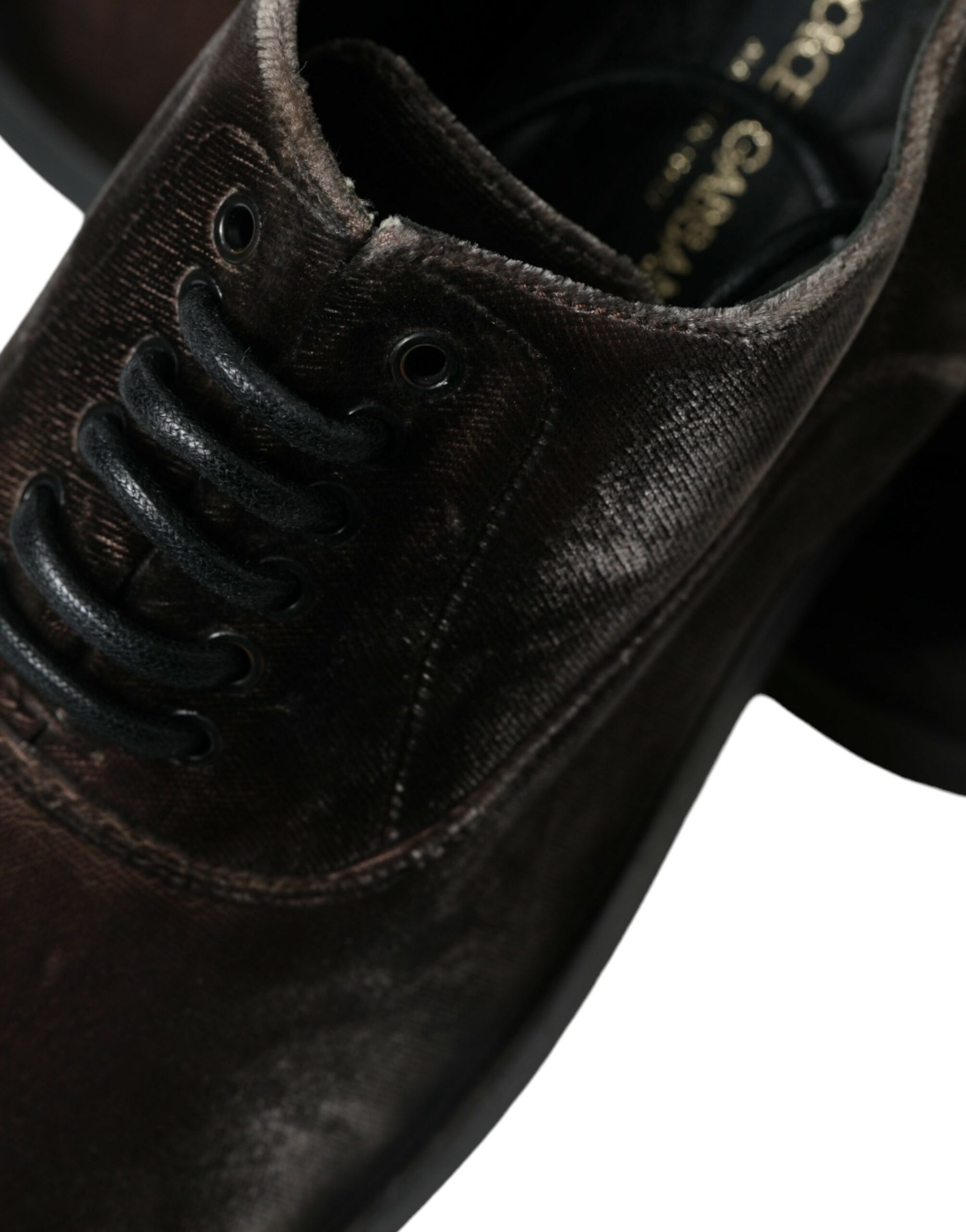 Dolce &amp; Gabbana Elegant Brown Velvet Oxford Lace-up Shoes