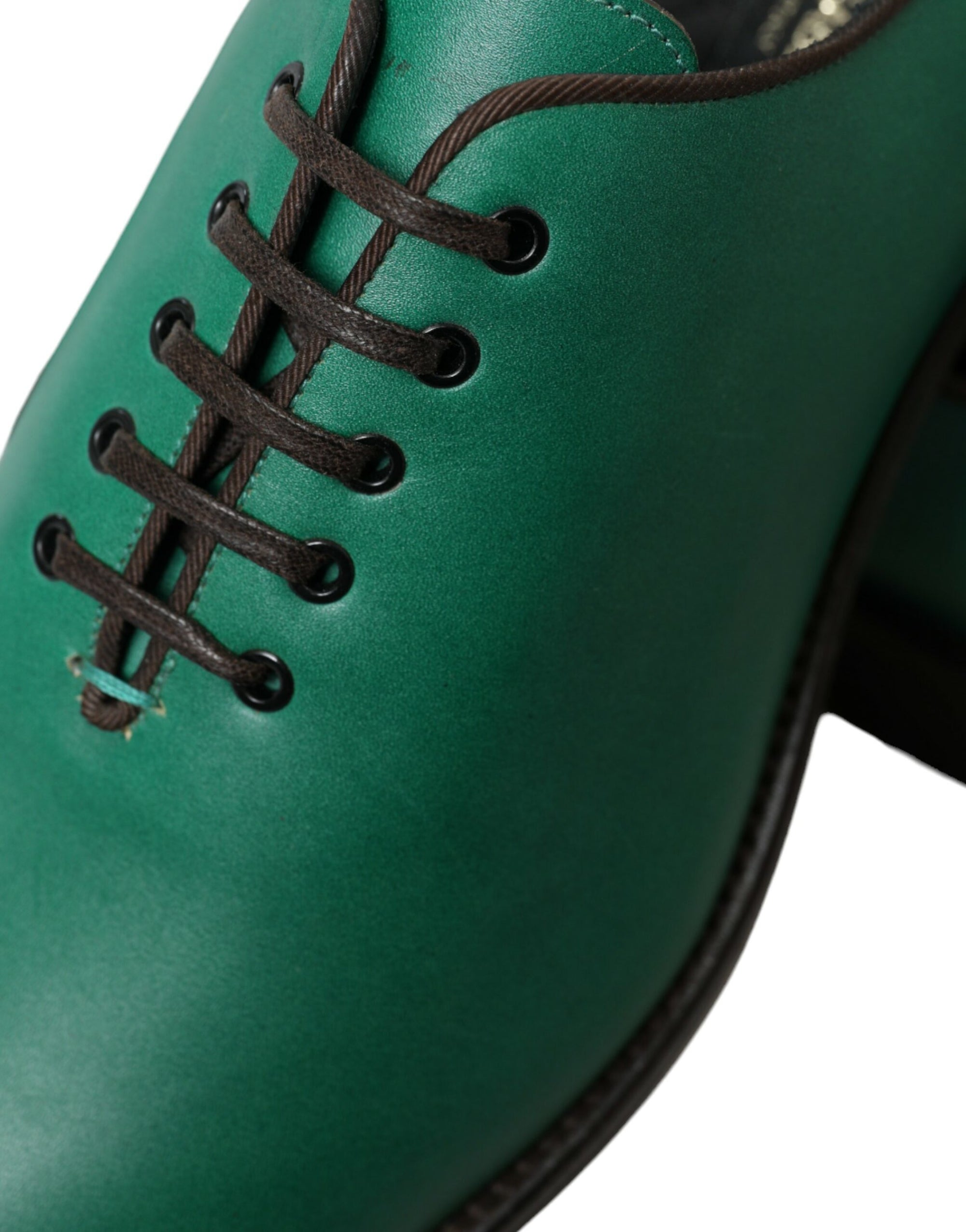 Dolce &amp; Gabbana Elegant Green Leather Oxford Dress Shoes
