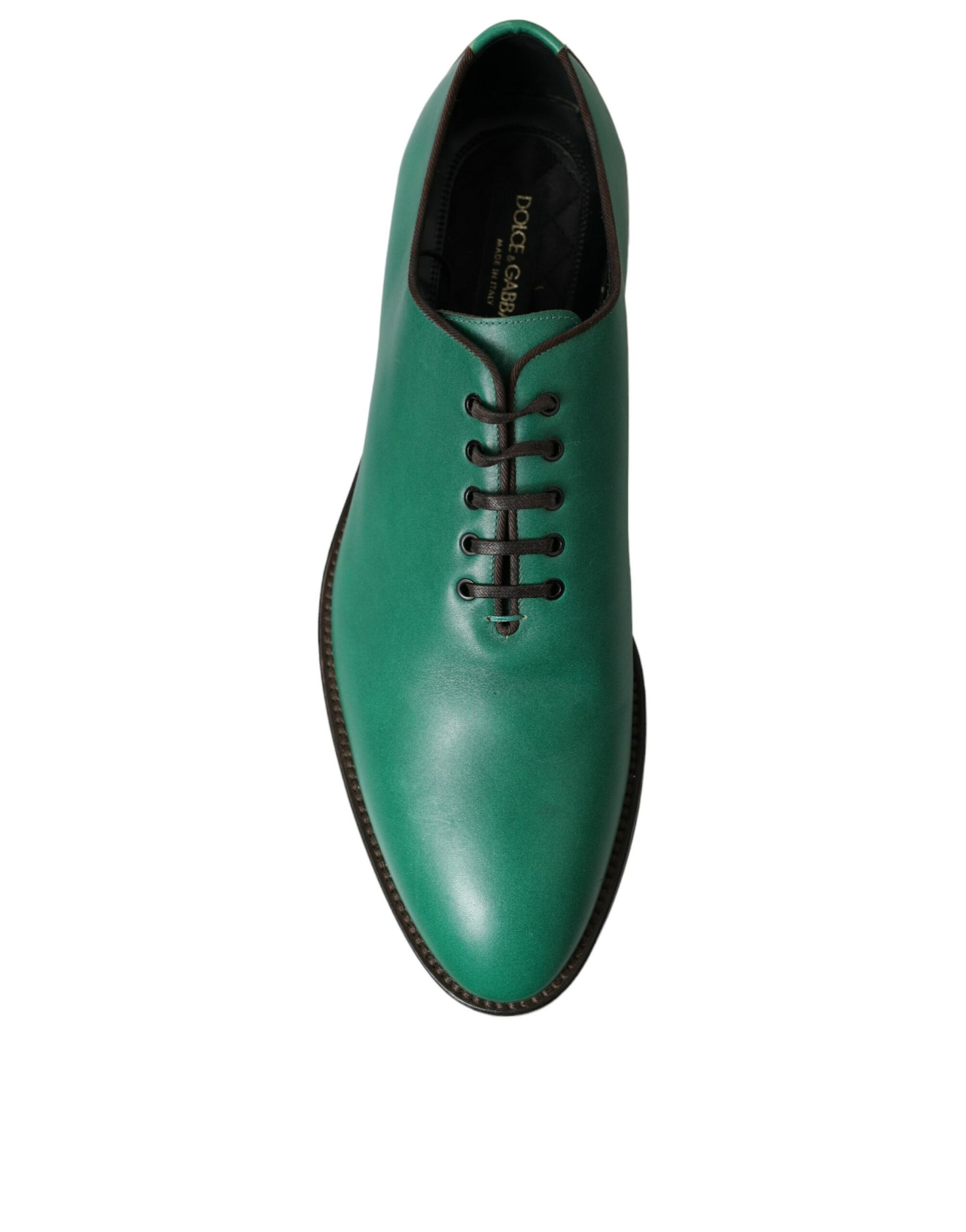 Dolce &amp; Gabbana Elegant Green Leather Oxford Dress Shoes