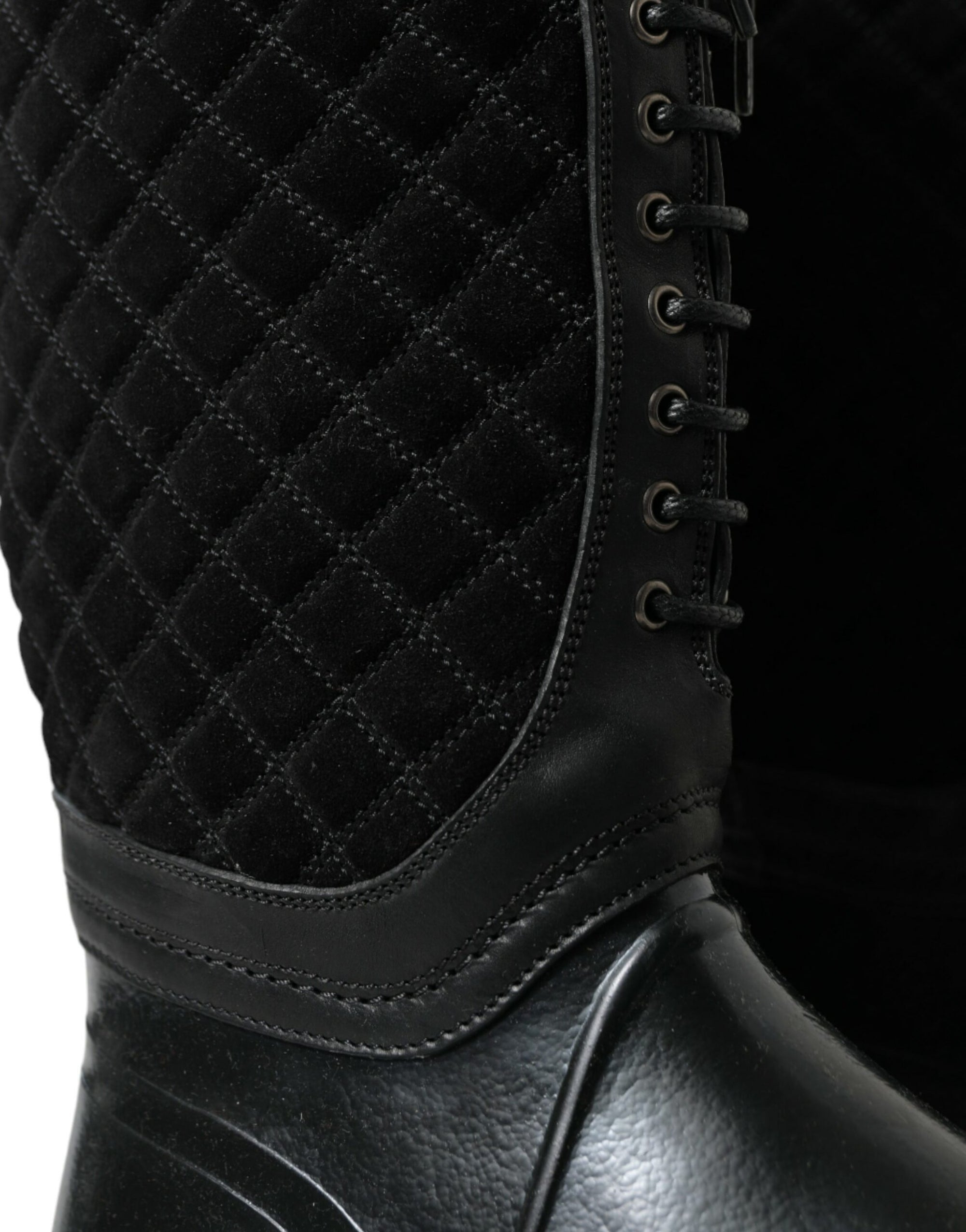 Dolce &amp; Gabbana Elegant Quilted Lace-Up Rain Boots