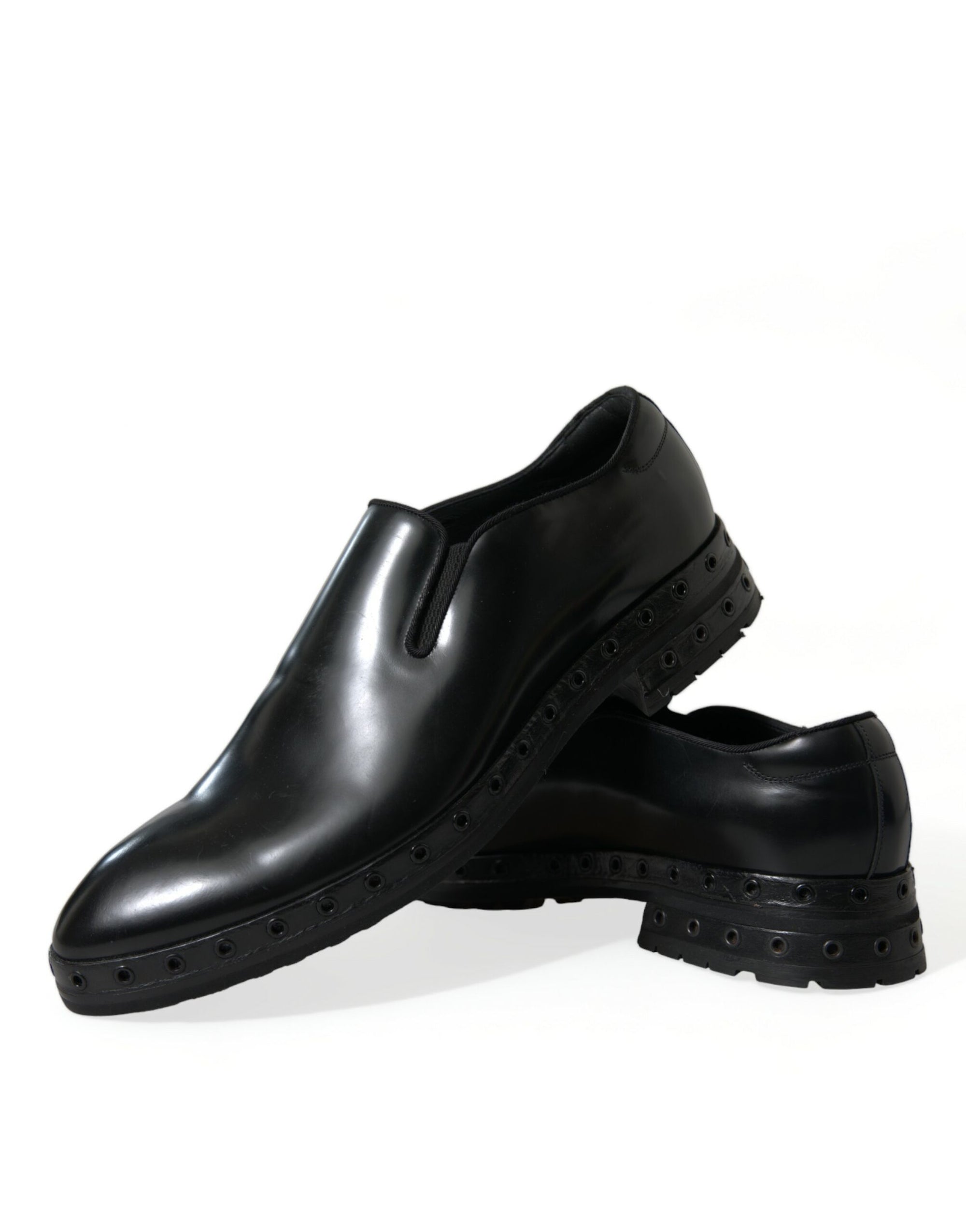 Dolce &amp; Gabbana Elegant Black Leather Studded Loafers