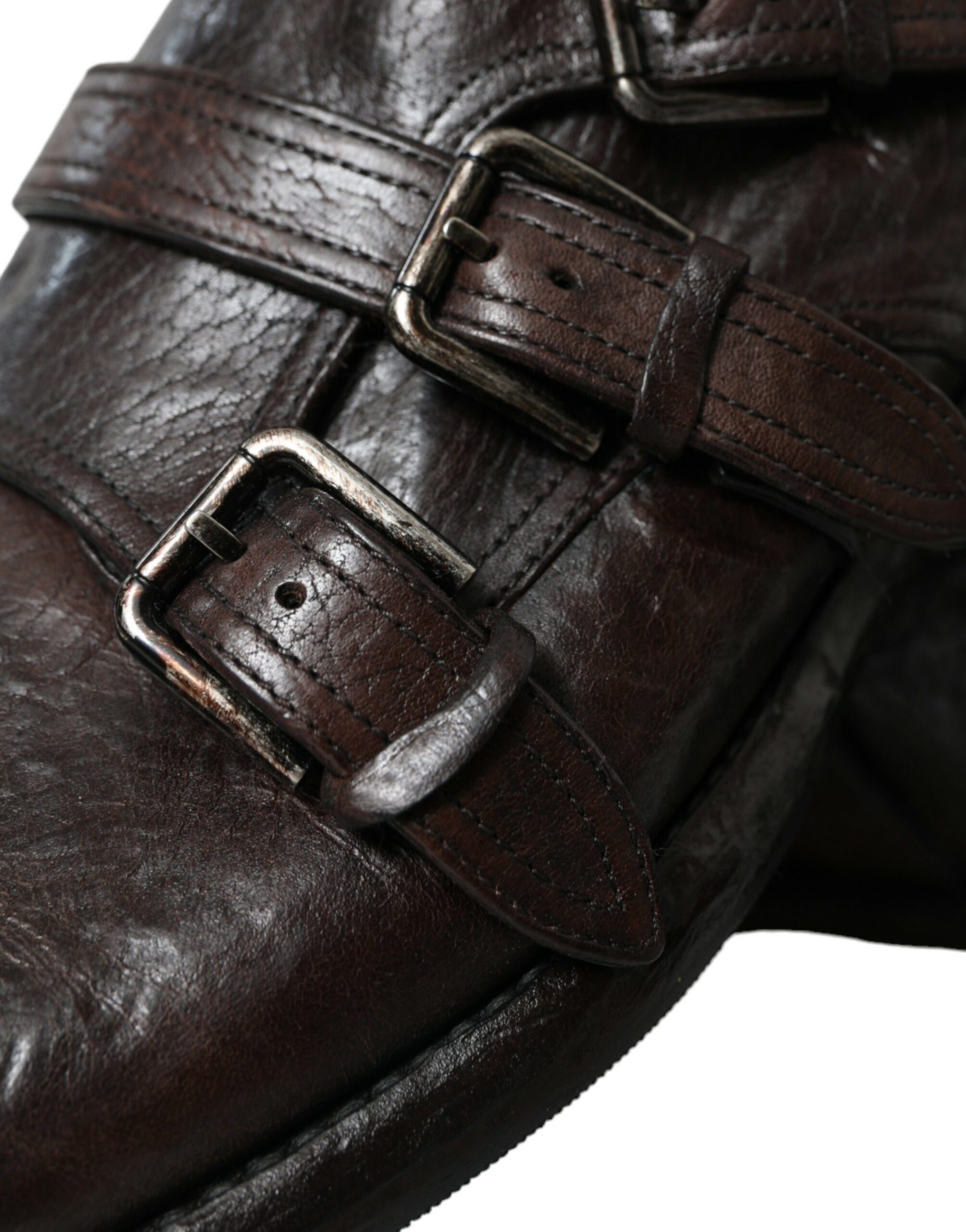 Dolce &amp; Gabbana Elegant Triple Buckle Leather Dress Shoes